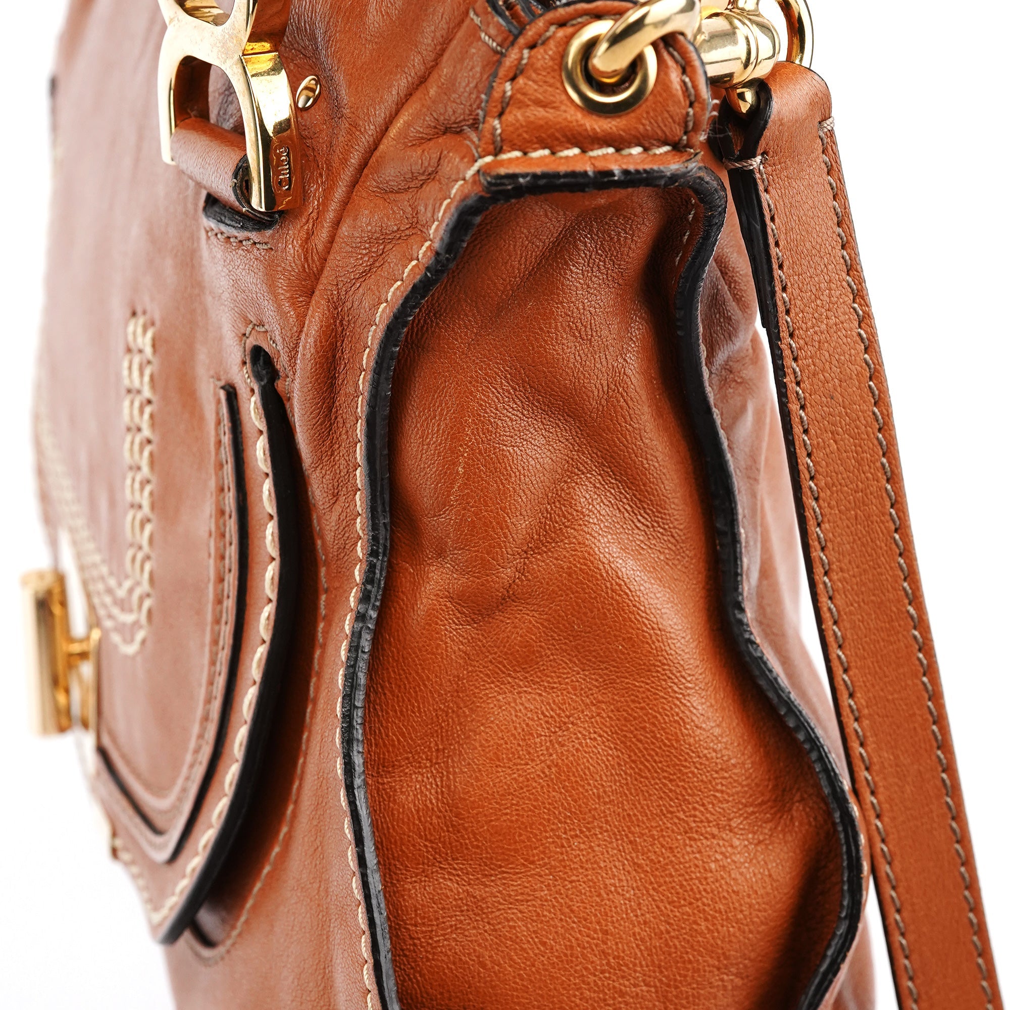 Chloé Sac deux portés Marcie Turnlock en cuir marron