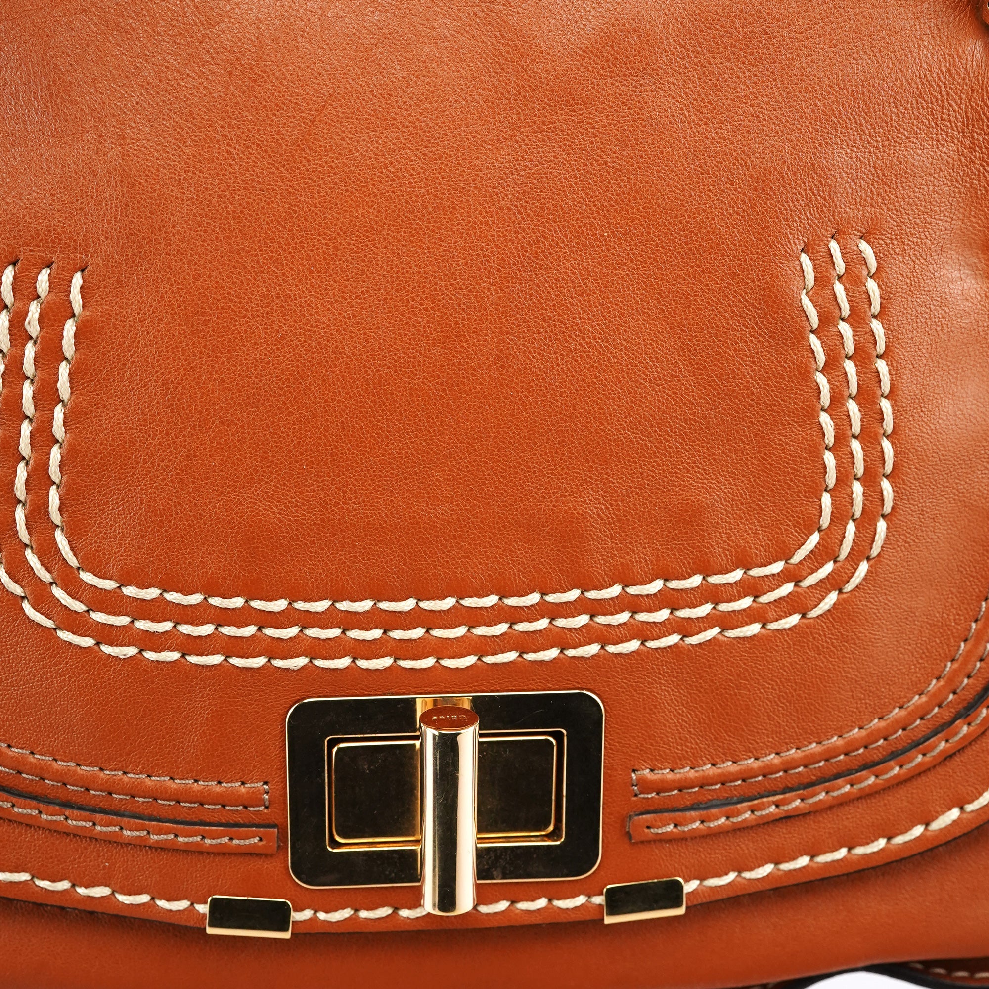 Chloé Sac deux portés Marcie Turnlock en cuir marron