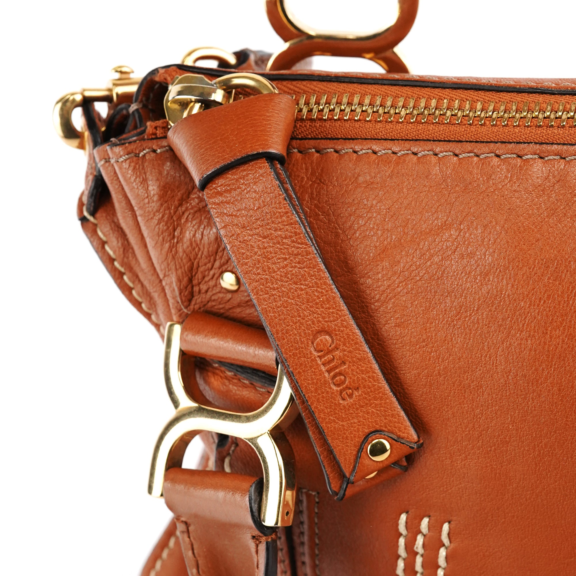 Chloé Sac deux portés Marcie Turnlock en cuir marron