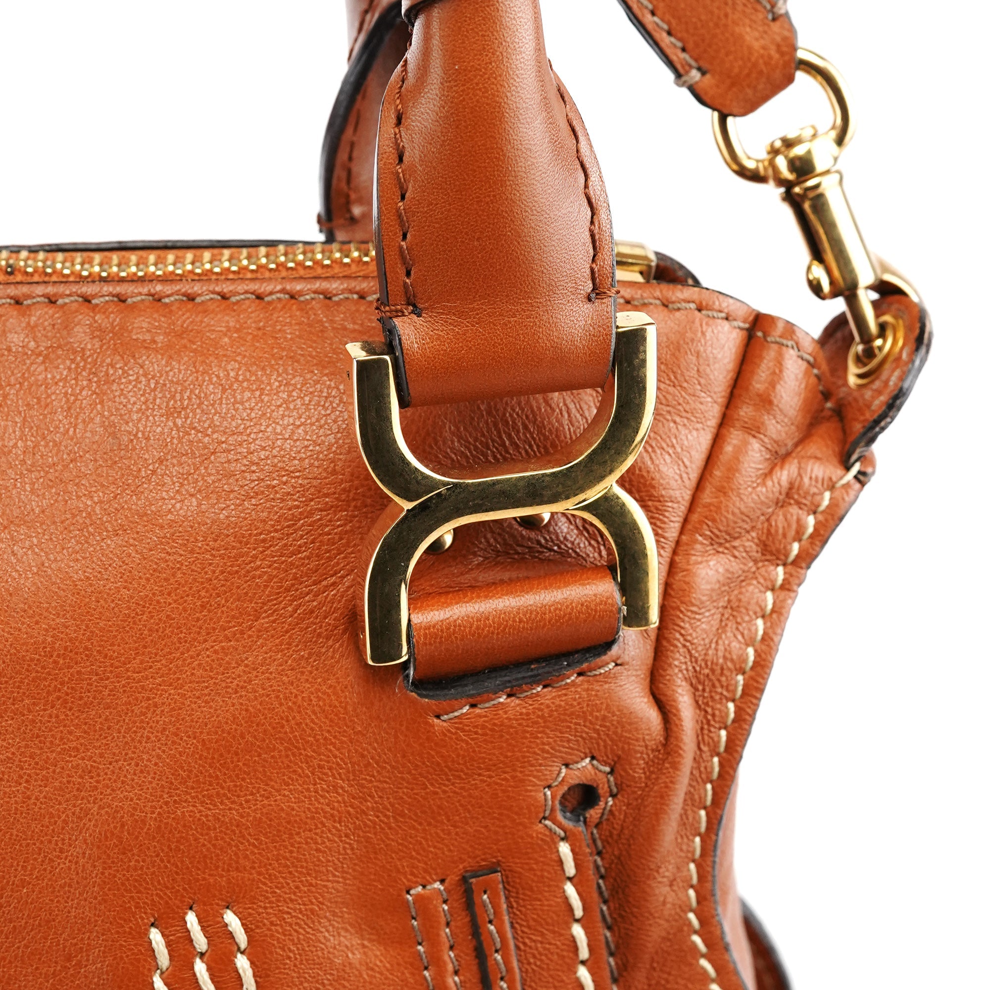 Chloé Sac deux portés Marcie Turnlock en cuir marron