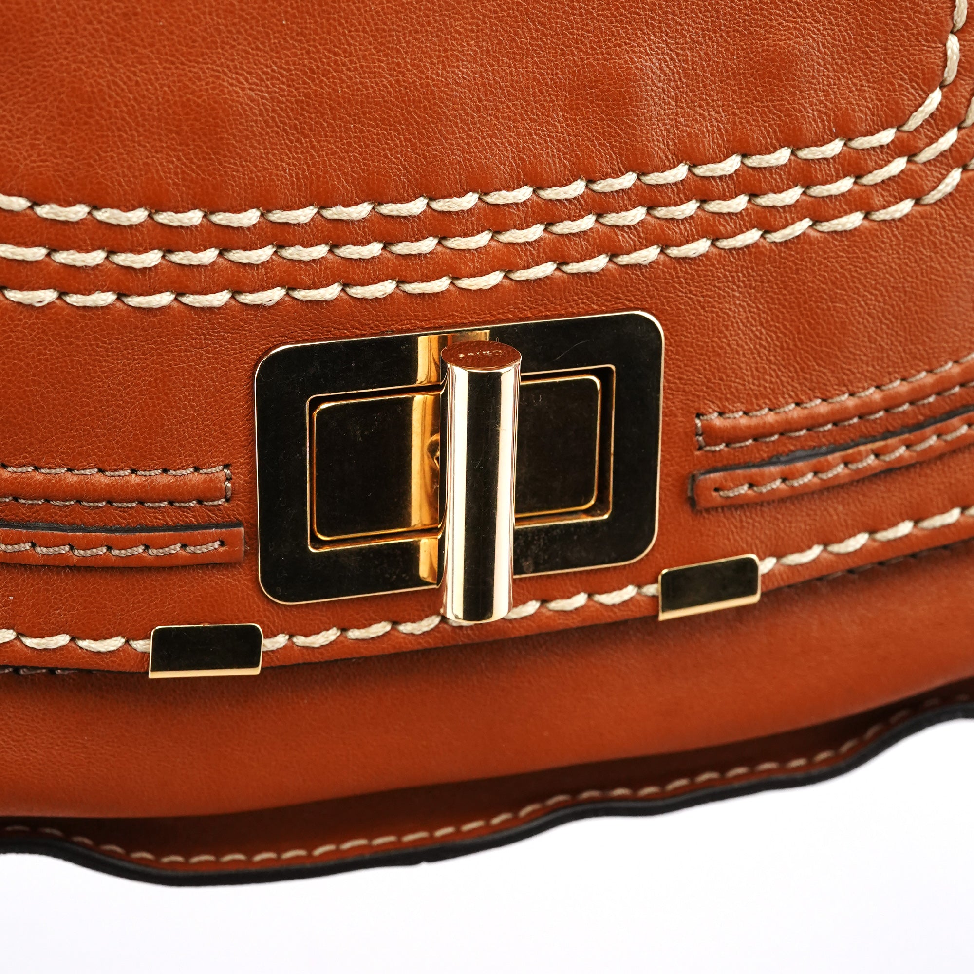 Chloé Sac deux portés Marcie Turnlock en cuir marron