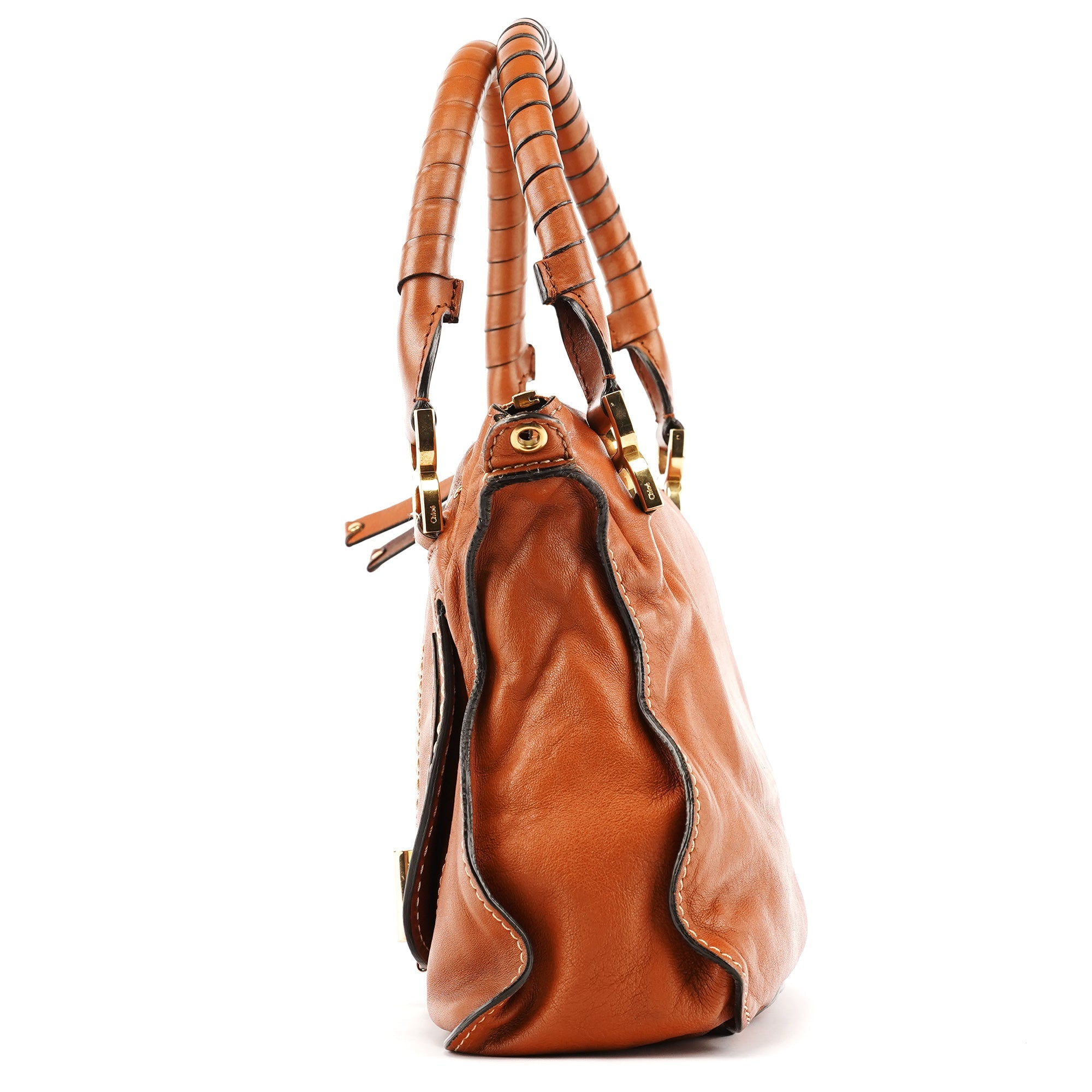 Chloé Sac deux portés Marcie Turnlock en cuir marron