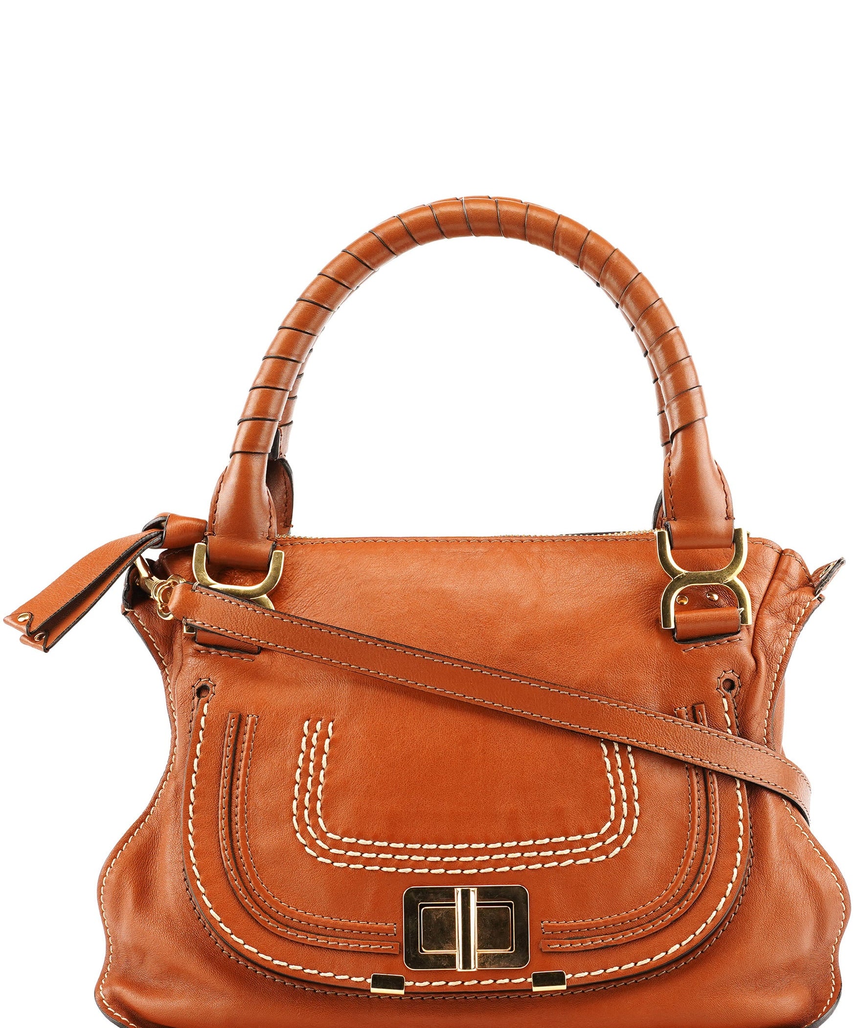 Chloe Brown Leather Marcie Turnlock 2-Way Bag