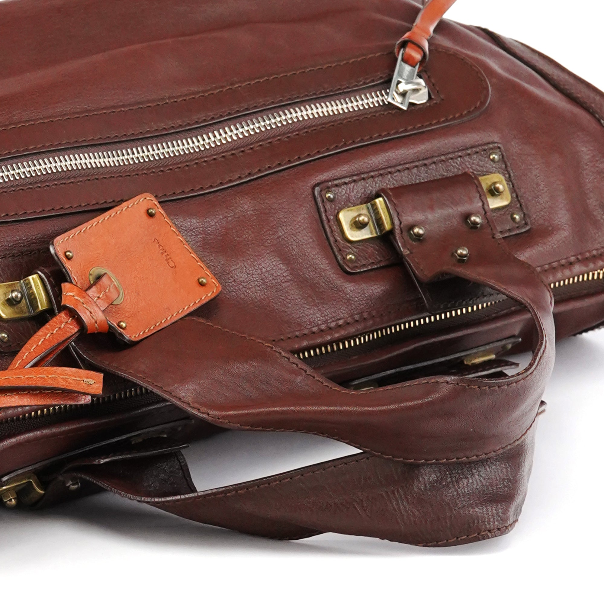 Chloe Brown Leather Pocket Tote Bag