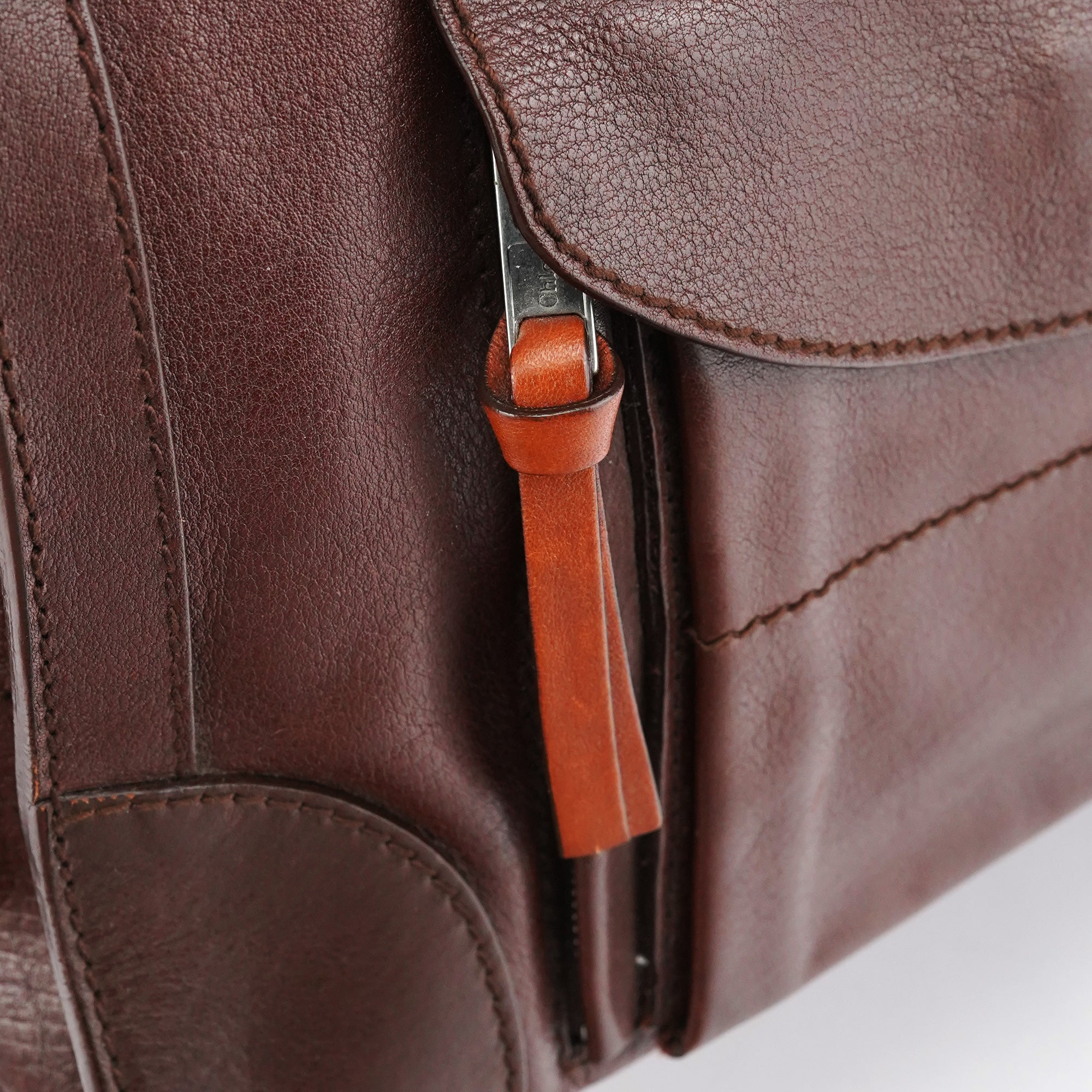 Chloe Brown Leather Pocket Tote Bag