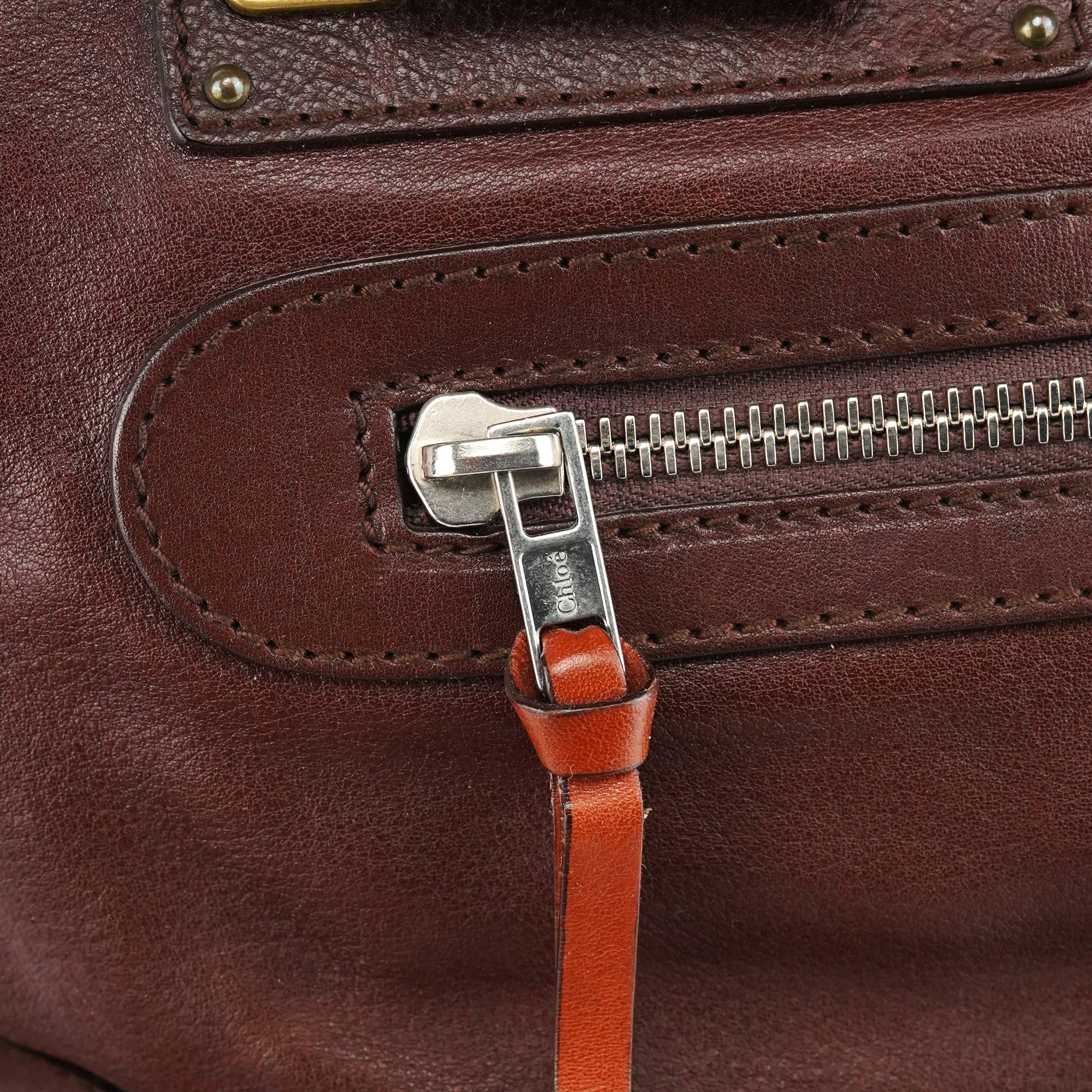 Chloe Brown Leather Pocket Tote Bag