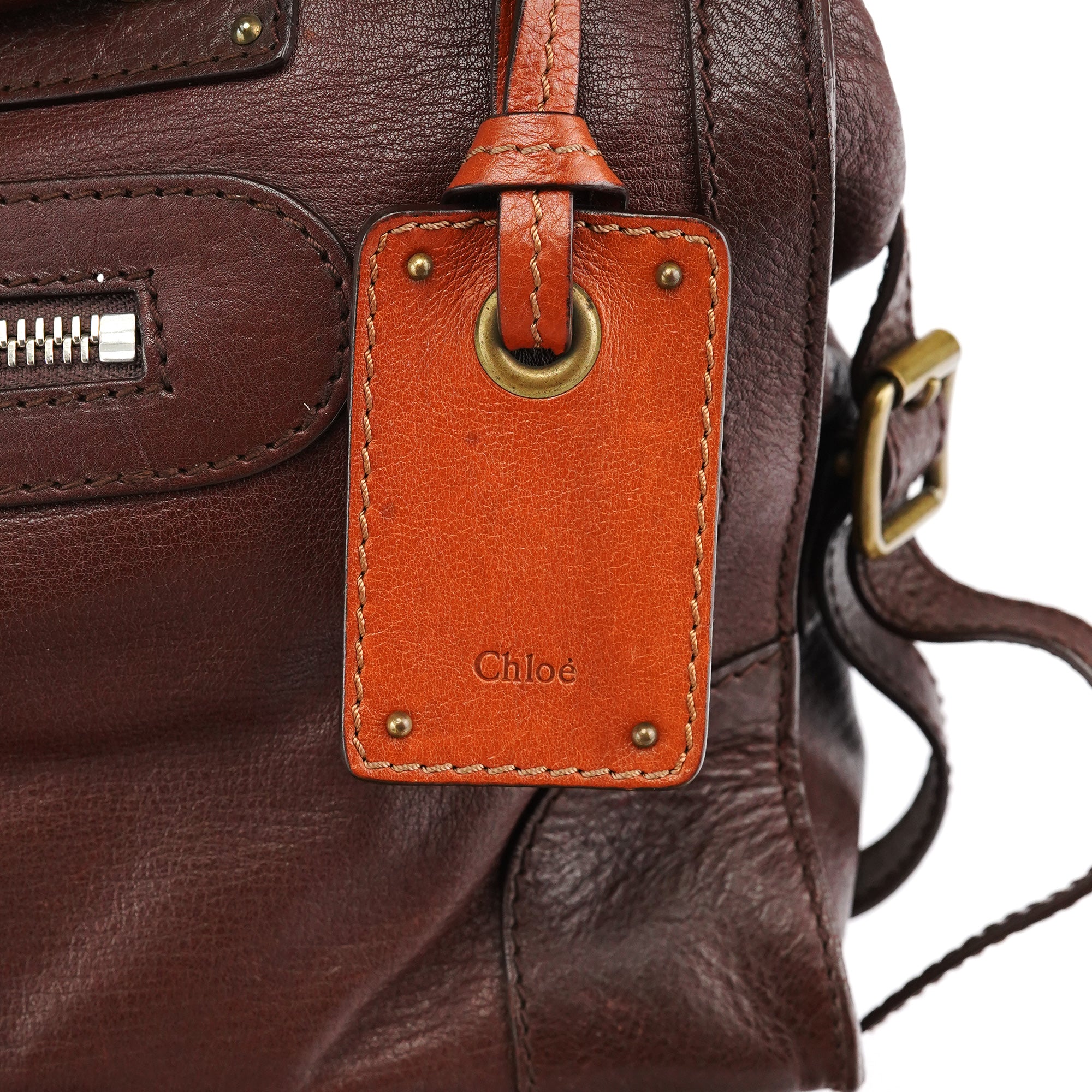 Chloe Brown Leather Pocket Tote Bag
