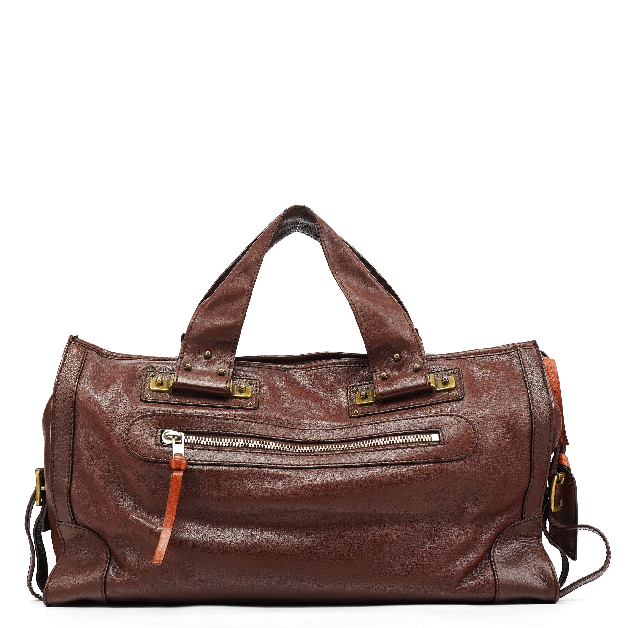 Chloe Brown Leather Pocket Tote Bag