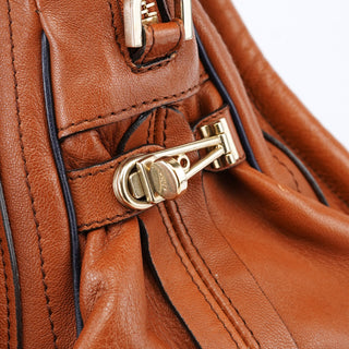 Chloé Brown Navy Leather Paraty 2-Way Shoulder Bag