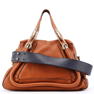 Chloé Brown Navy Leather Paraty 2-Way Shoulder Bag
