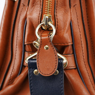 Chloé Brown Navy Leather Paraty 2-Way Shoulder Bag