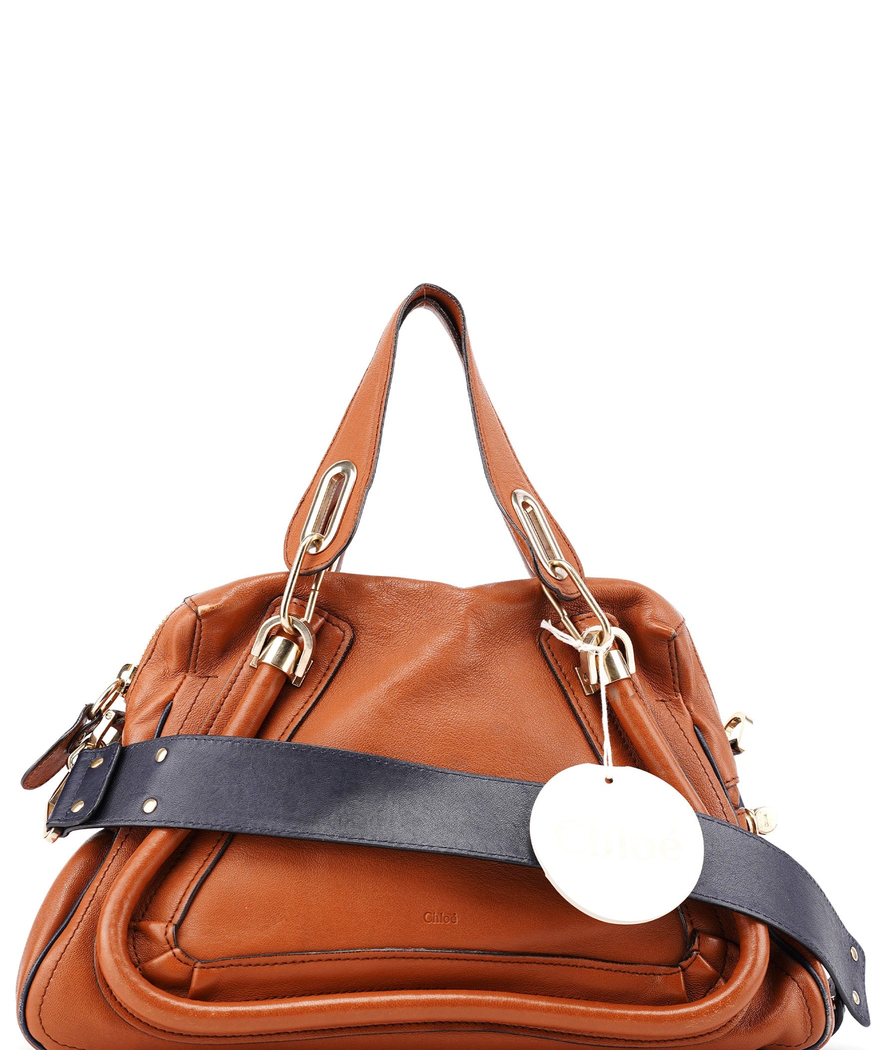 Chloé Brown Navy Leather Paraty 2-Way Shoulder Bag