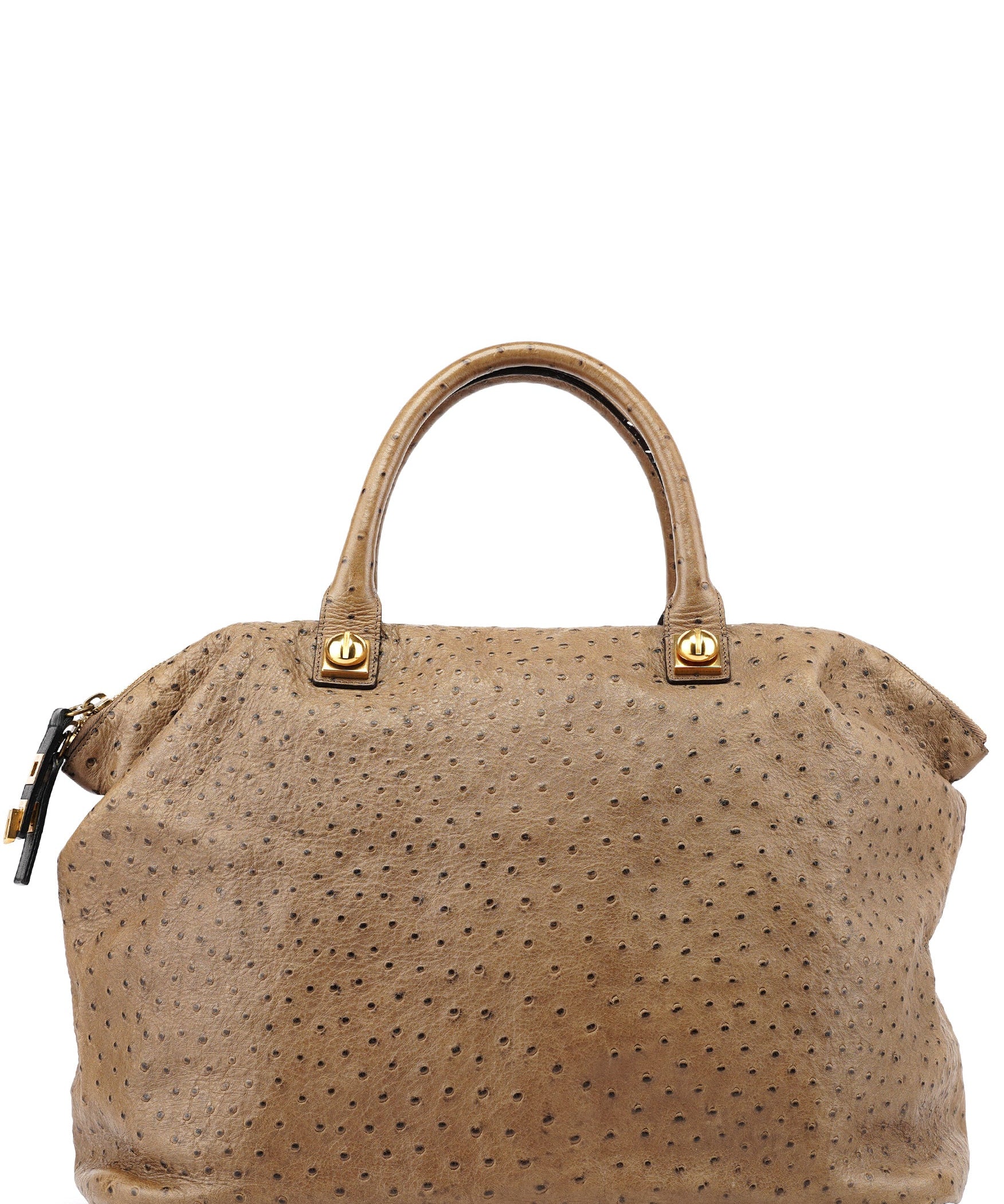 Chloé Brown Ostrich Leather Boston Bag