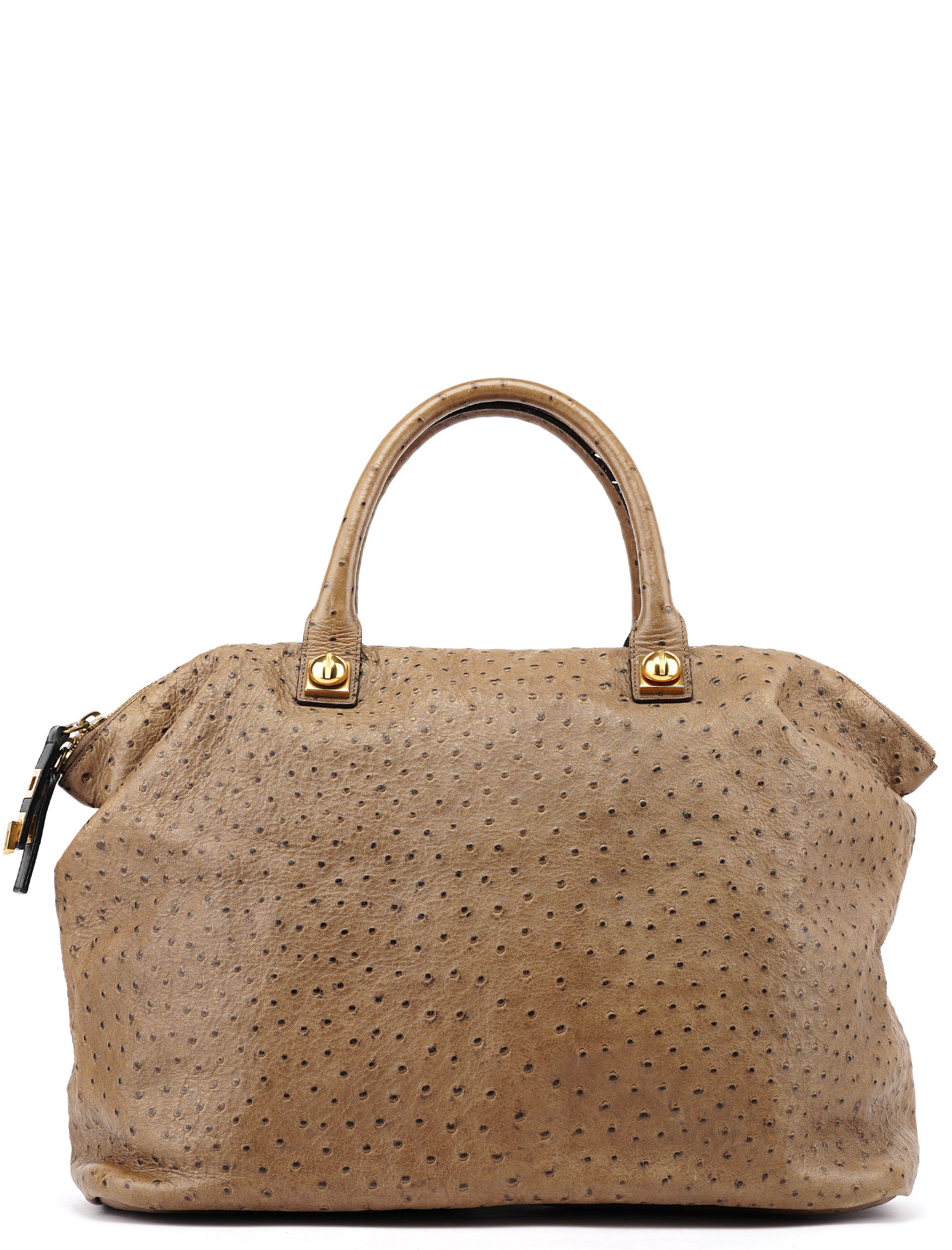 Chloé Brown Ostrich Leather Boston Bag