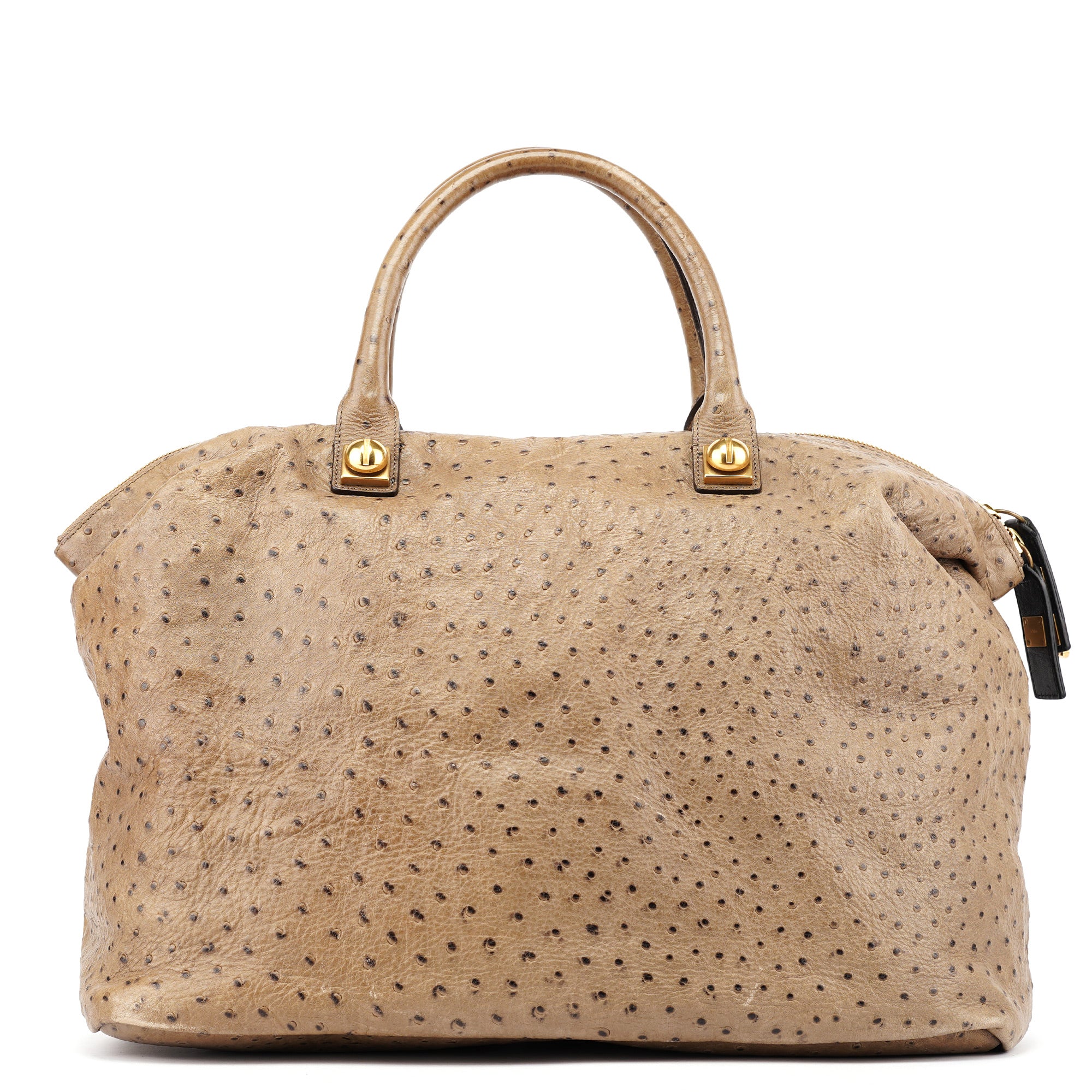 Chloé Brown Ostrich Leather Boston Bag