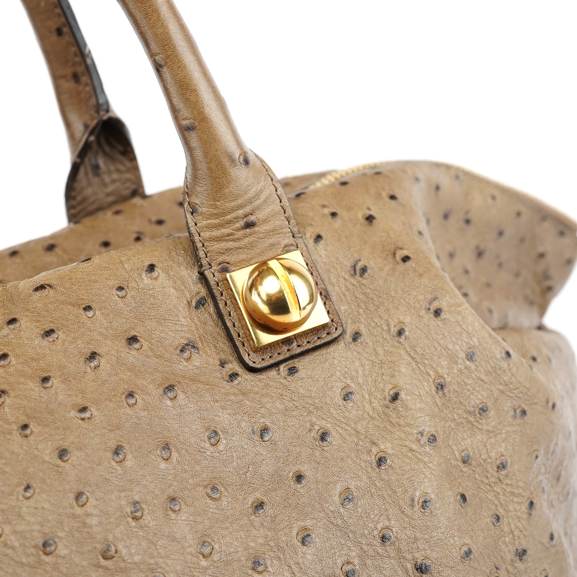 Chloé Brown Ostrich Leather Boston Bag