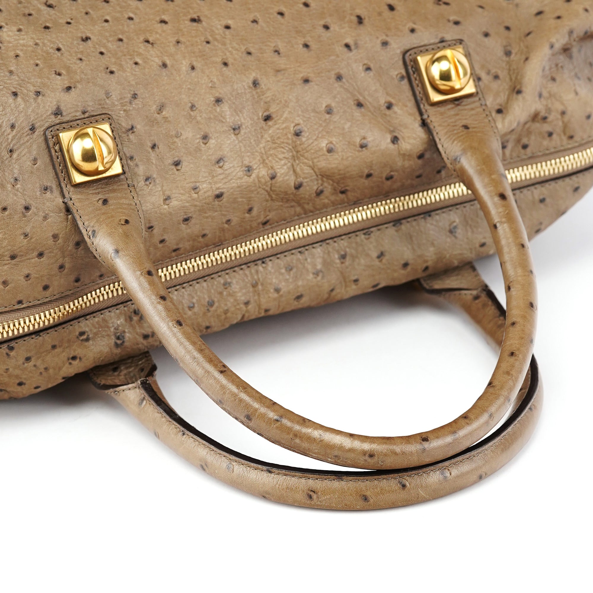 Chloé Brown Ostrich Leather Boston Bag