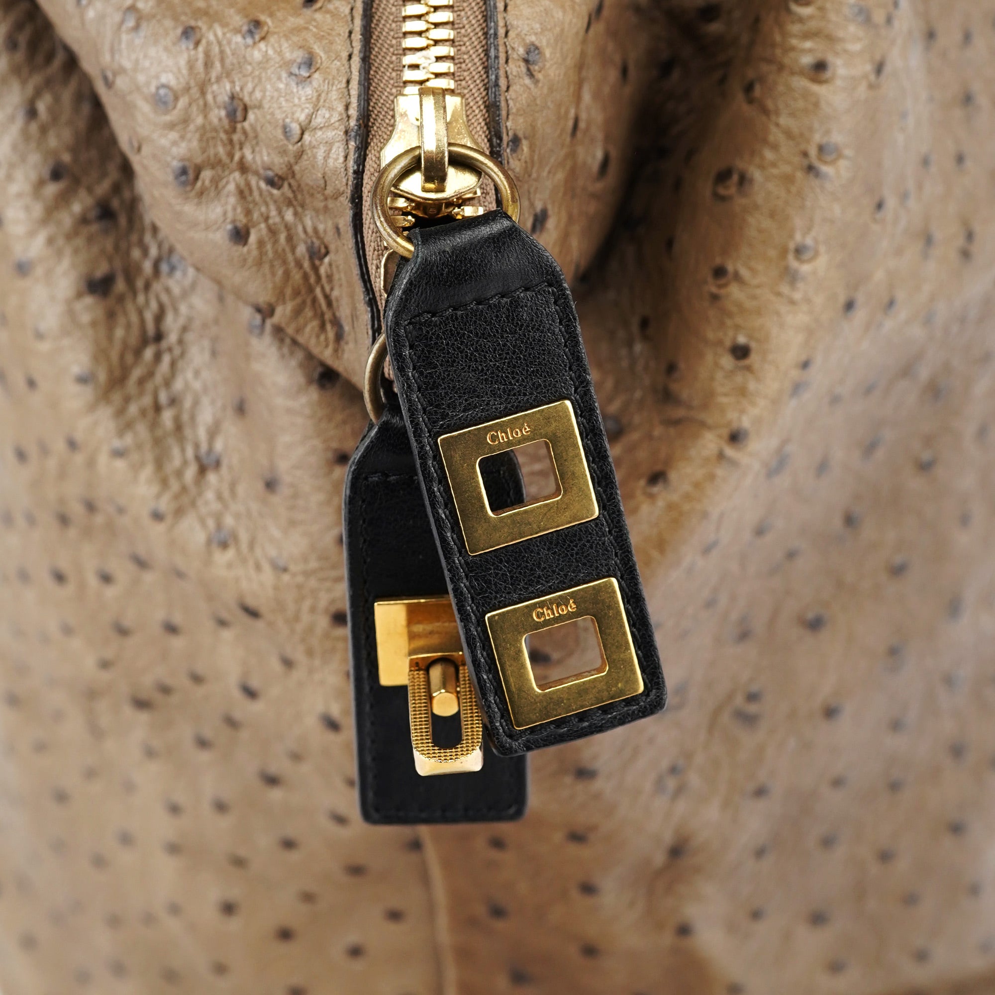 Chloé Brown Ostrich Leather Boston Bag