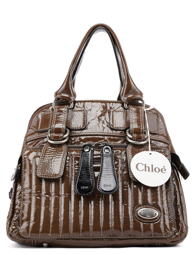 Chloe Brown Patent Leather Bay Tote Bag