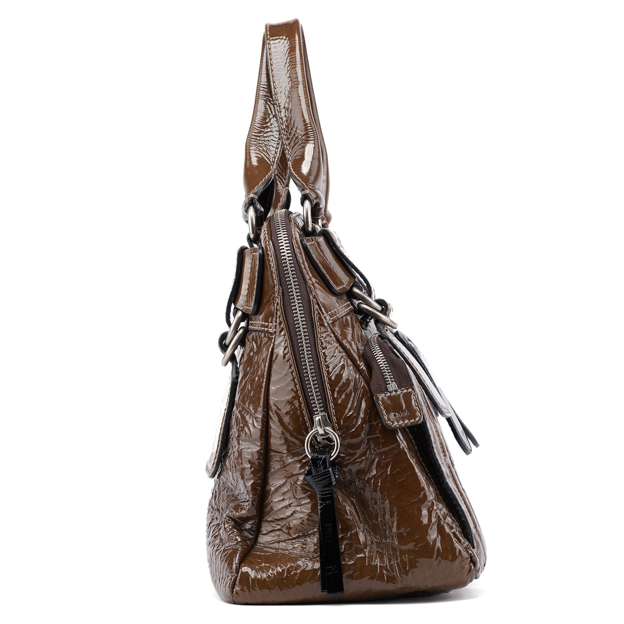 Chloe Brown Patent Leather Bay Tote Bag