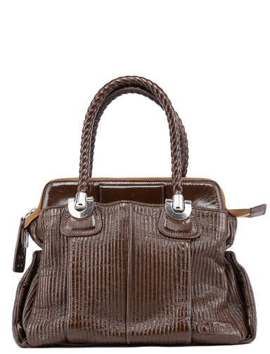 Chloe Brown Patent Leather Bay Tote Bag