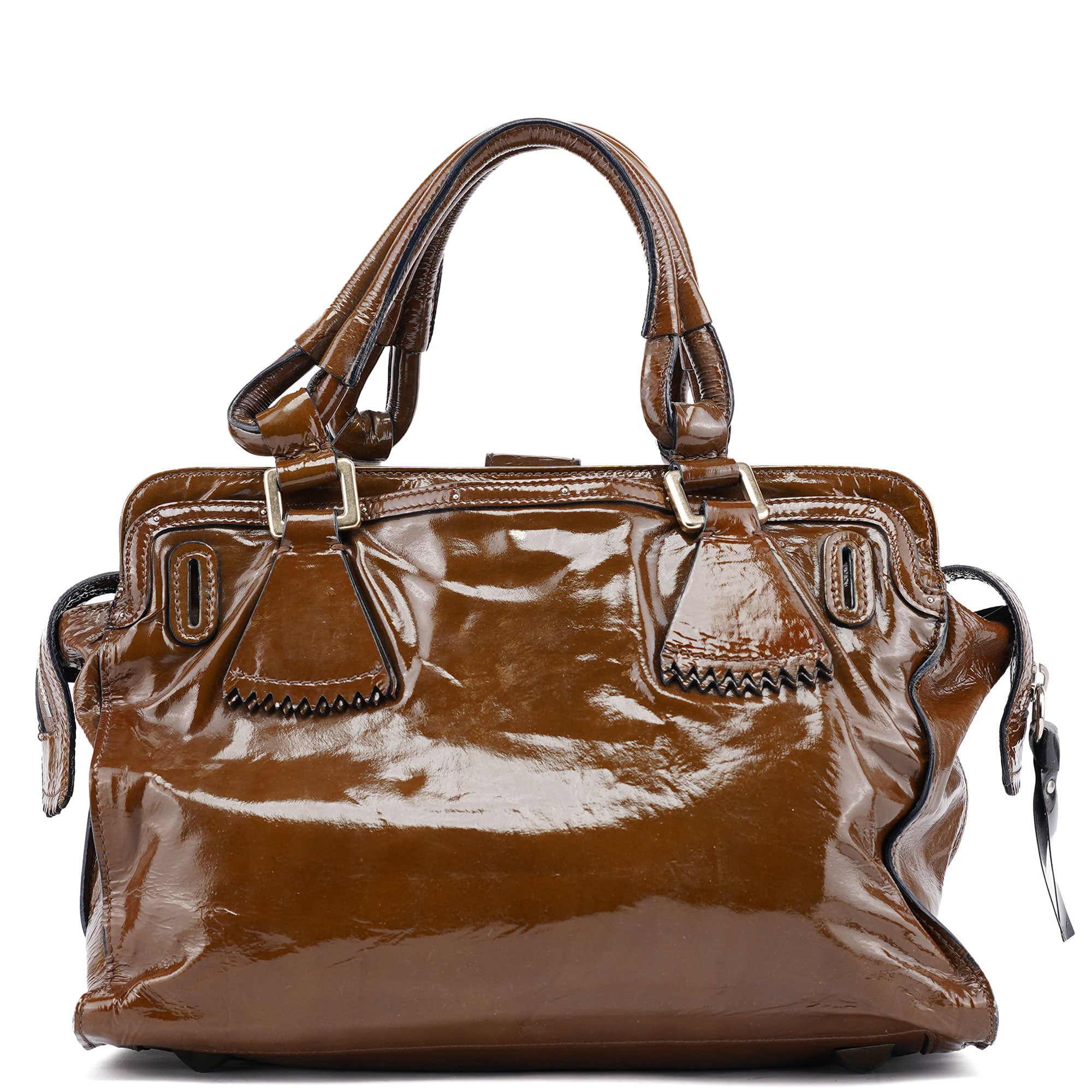 Chloé Brown Patent Leather Pocket Tote Bag