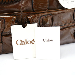 Chloé Brown Patent Leather Pocket Tote Bag