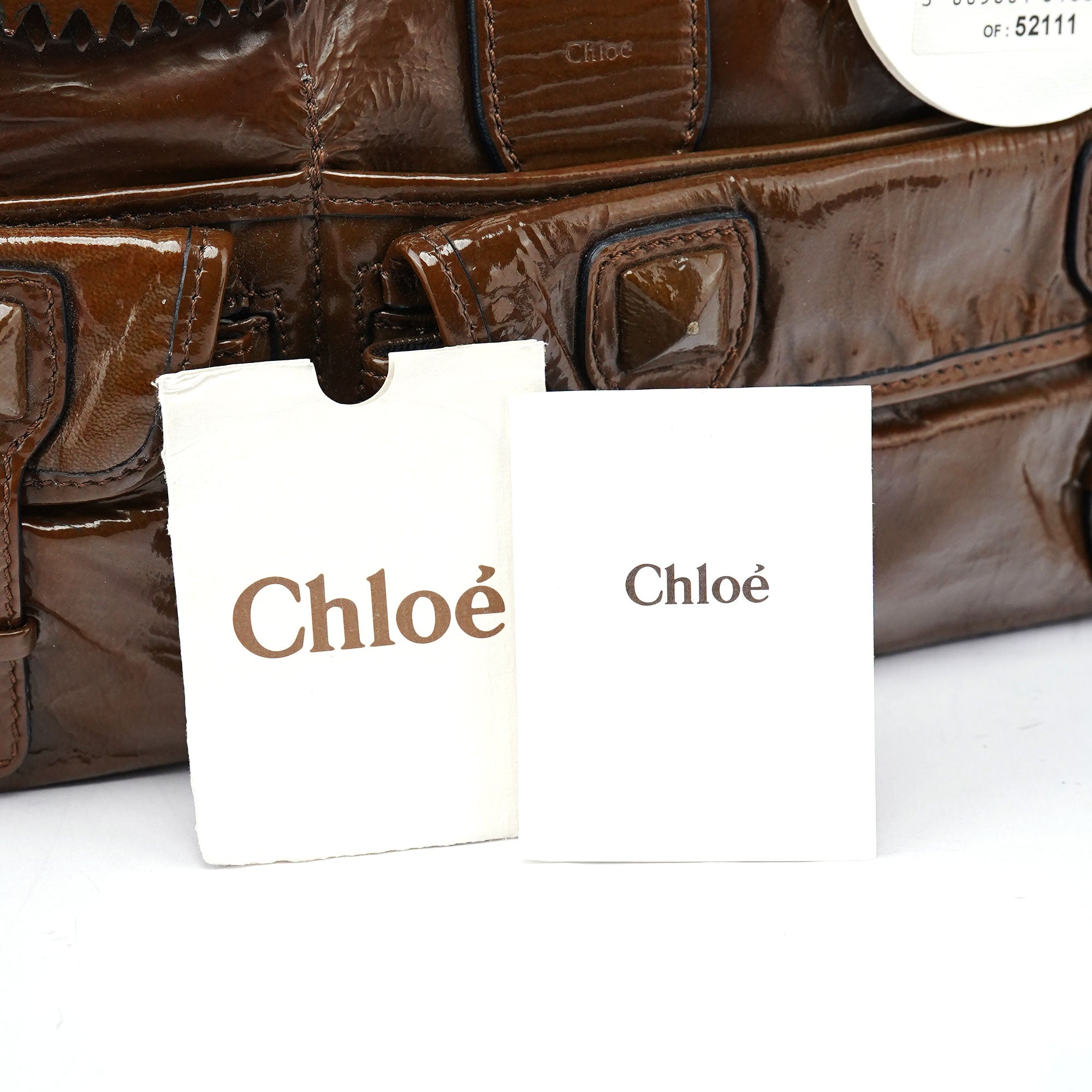 Chloé Brown Patent Leather Pocket Tote Bag