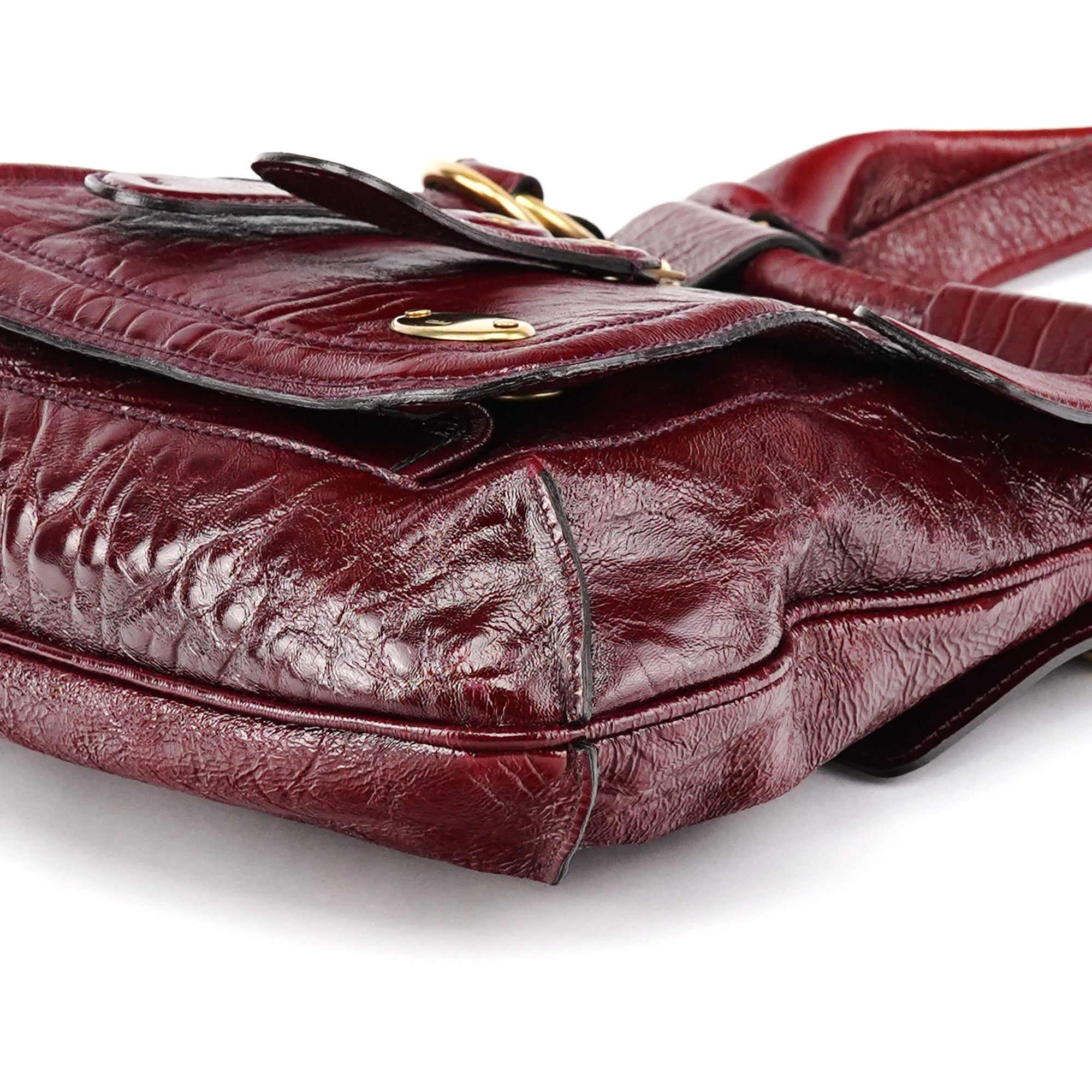 Chloé Sac porté épaule Bay en cuir verni bordeaux