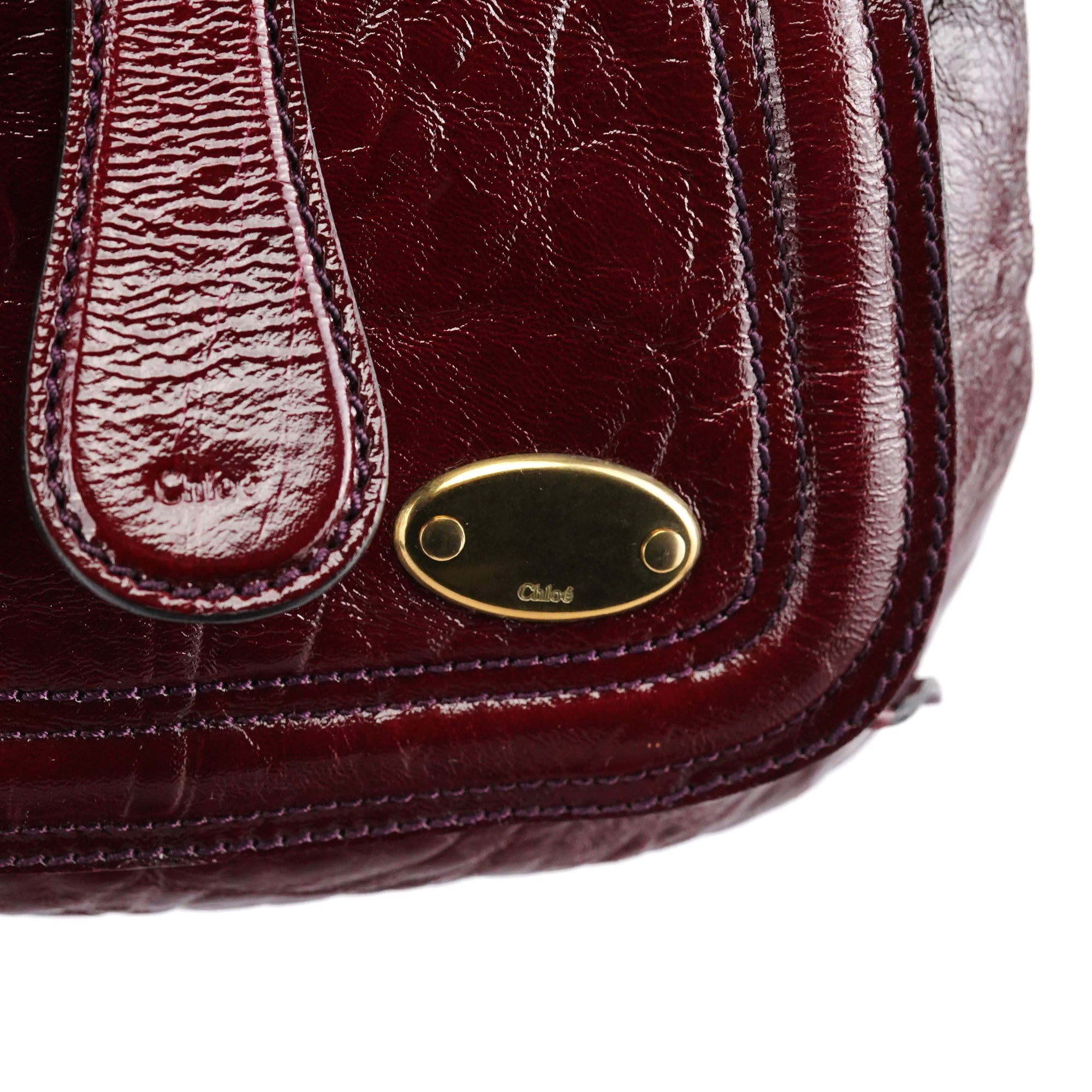 Chloé Sac porté épaule Bay en cuir verni bordeaux