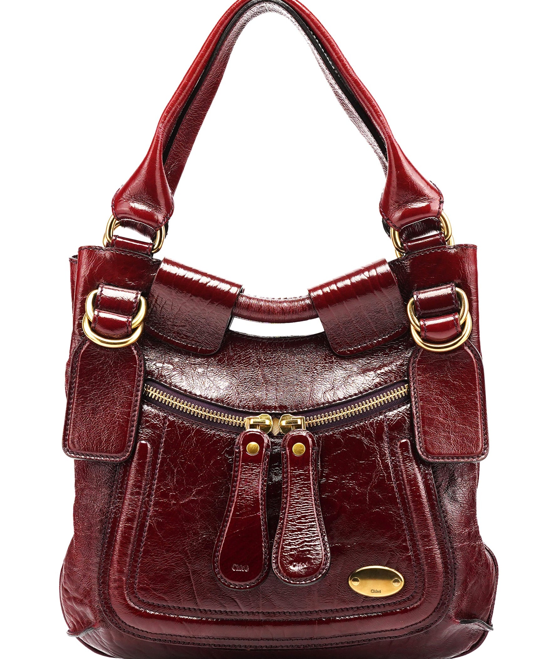 Chloe Burgundy Patent Leather Bay Shoulder Bag