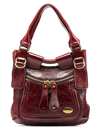 Chloe Burgundy Patent Leather Bay Shoulder Bag