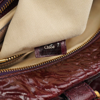 Chloe Burgundy Patent Leather Bay Tote Bag