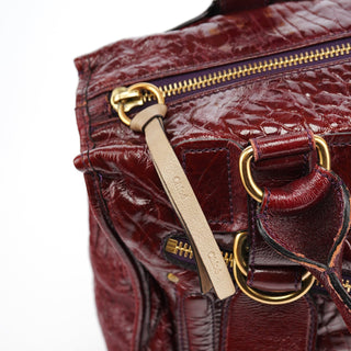 Chloe Burgundy Patent Leather Bay Tote Bag