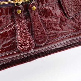 Chloe Burgundy Patent Leather Bay Tote Bag