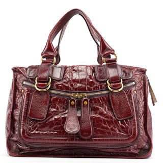 Chloe Burgundy Patent Leather Bay Tote Bag