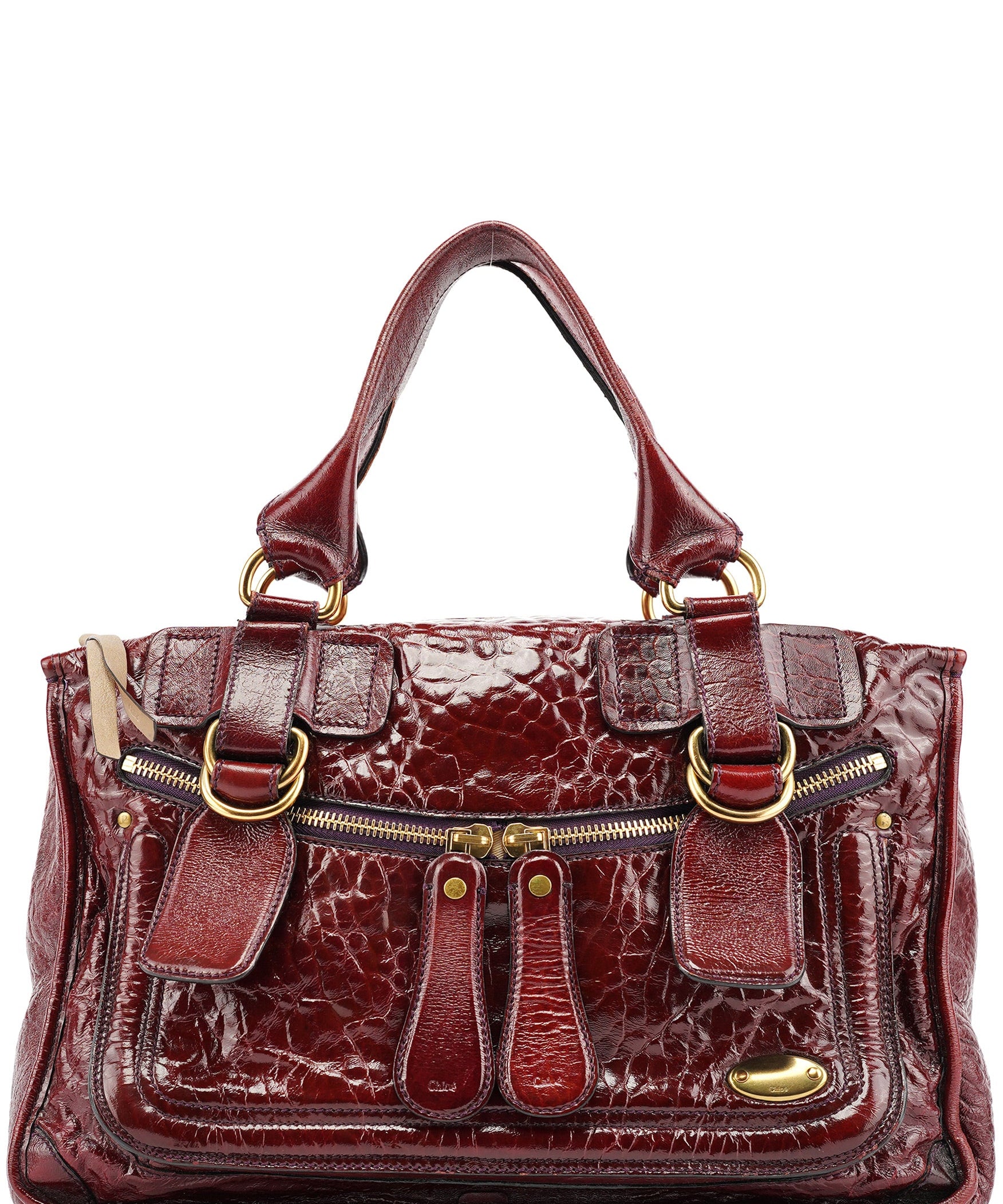 Chloe Burgundy Patent Leather Bay Tote Bag