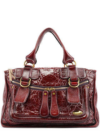 Chloe Burgundy Patent Leather Bay Tote Bag