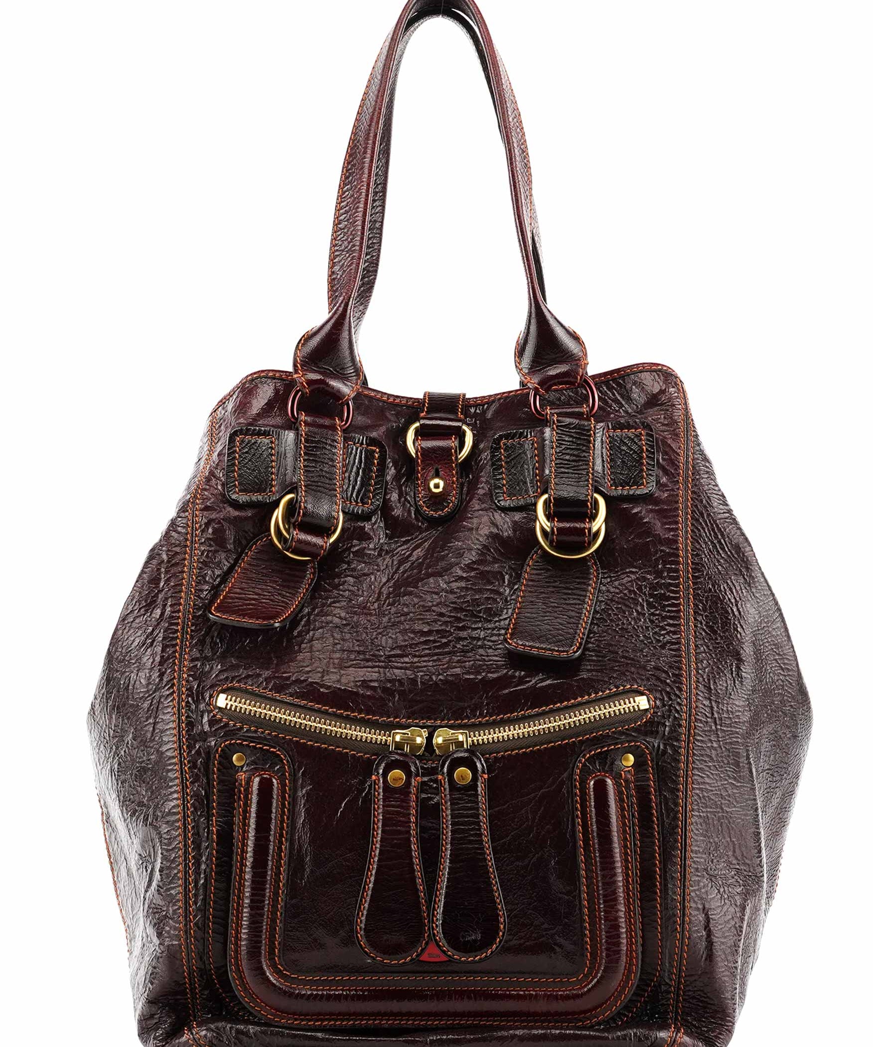 Chloe Burgundy Patent Leather Bay Tote Bag