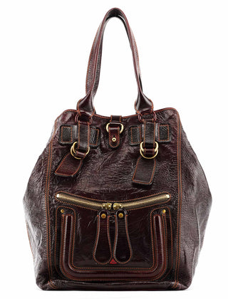 Chloe Burgundy Patent Leather Bay Tote Bag