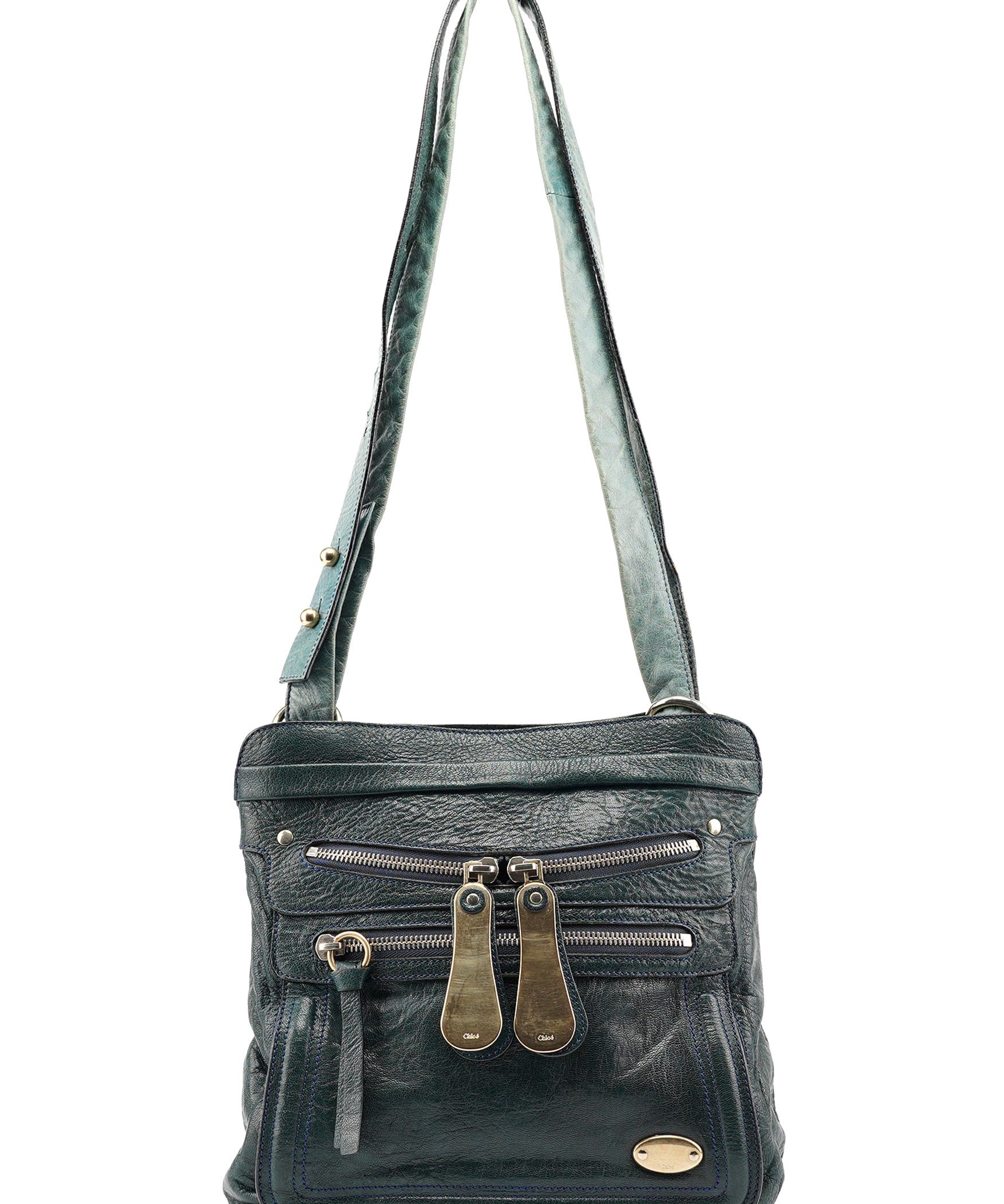 Chloé Chloé Navy Turquoise Leather Bay Crossbody Bag