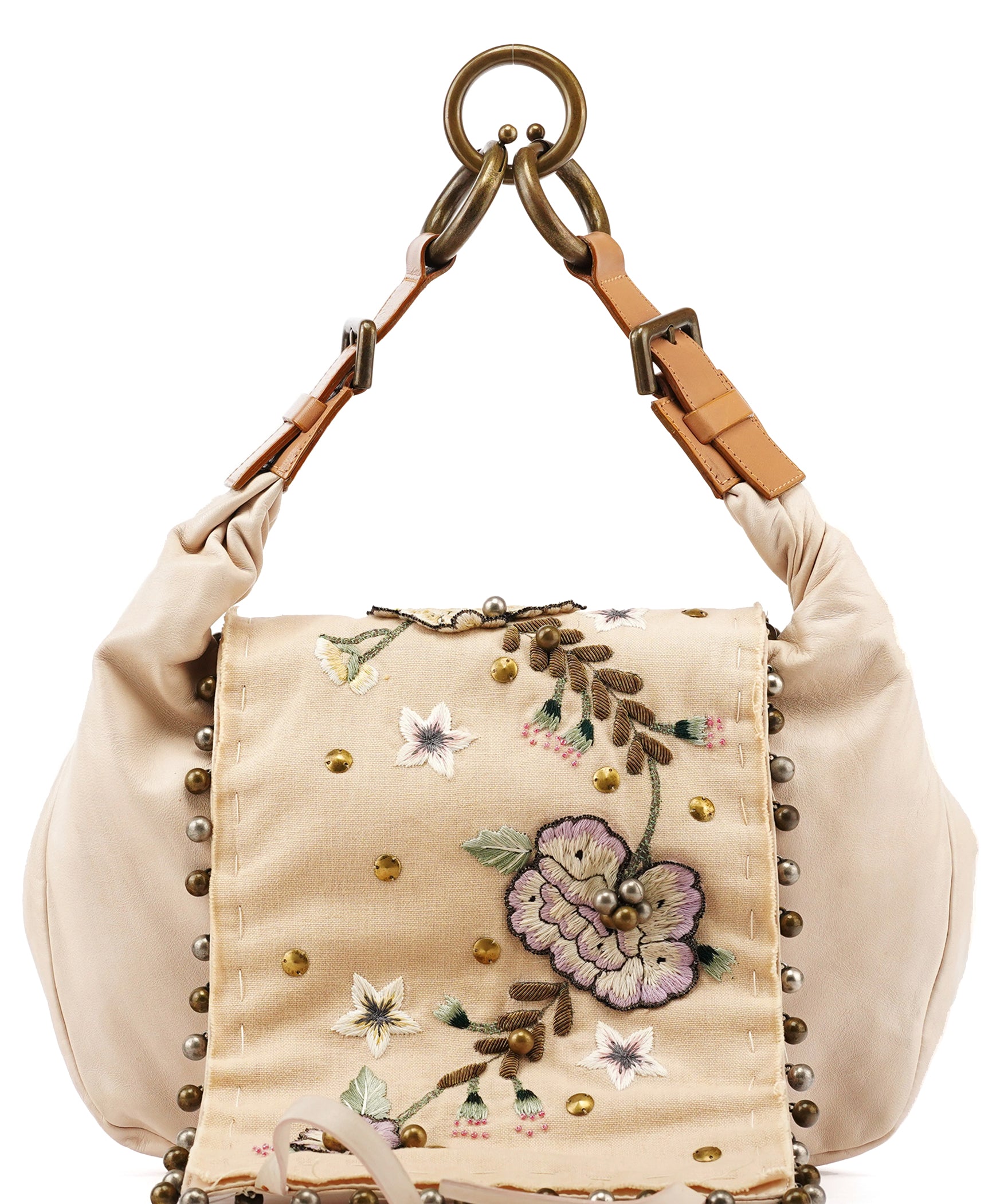 Chloé Cream Leather Embroidered Embwellished Hobo Bag