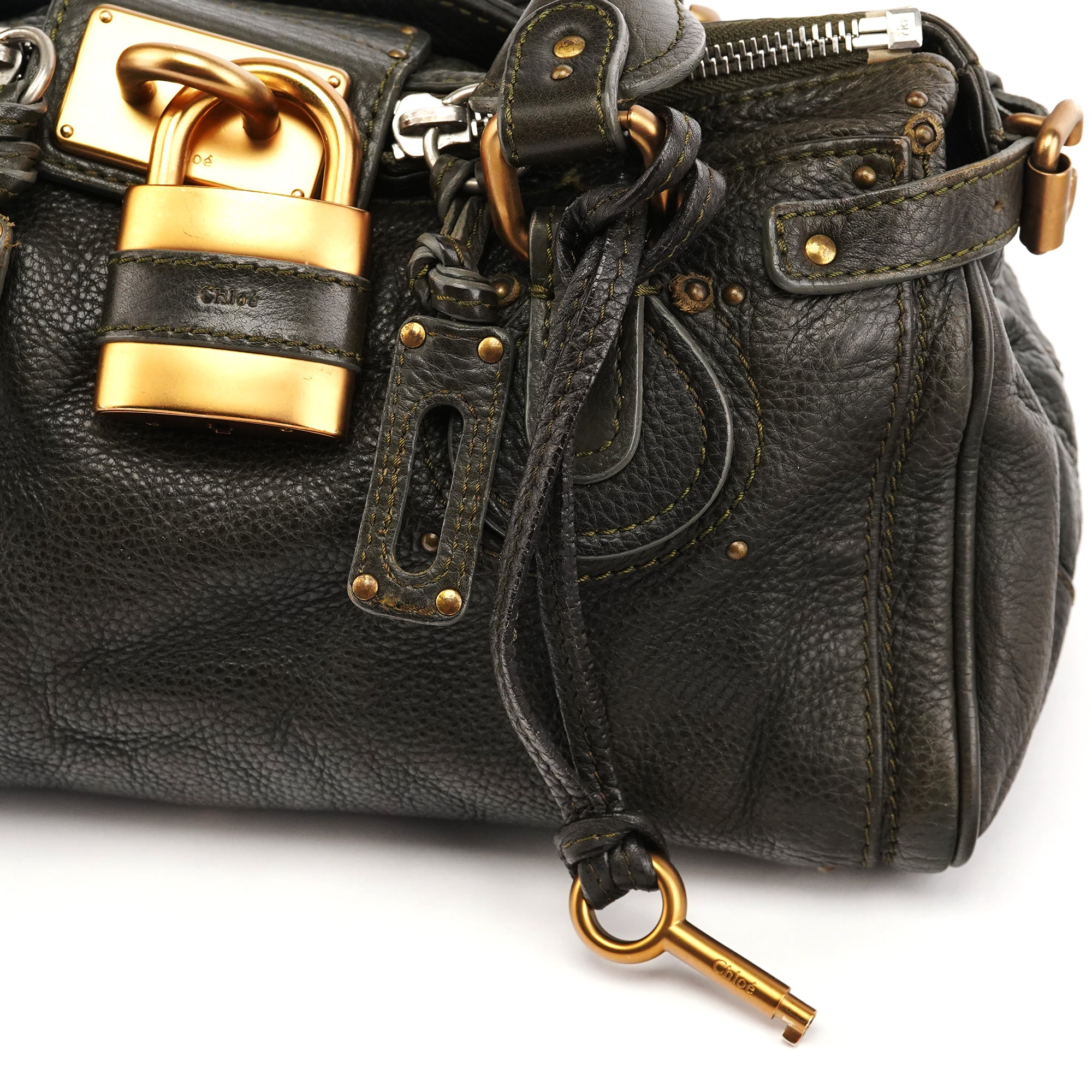 Chloe Dark Green Leather Paddington Shoulder Bag