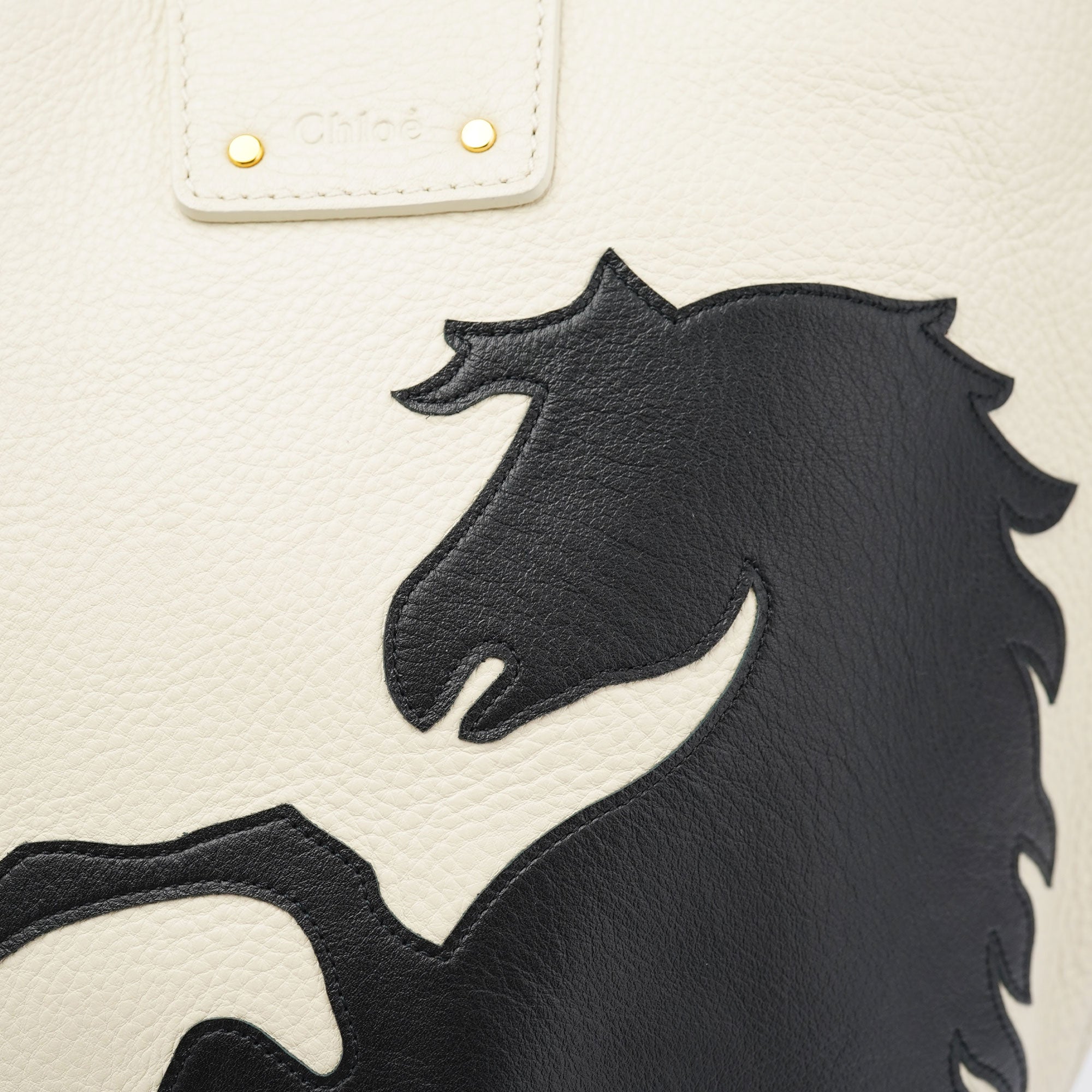 Chloé Ecru Leather Horse Appliqué Tote Bag