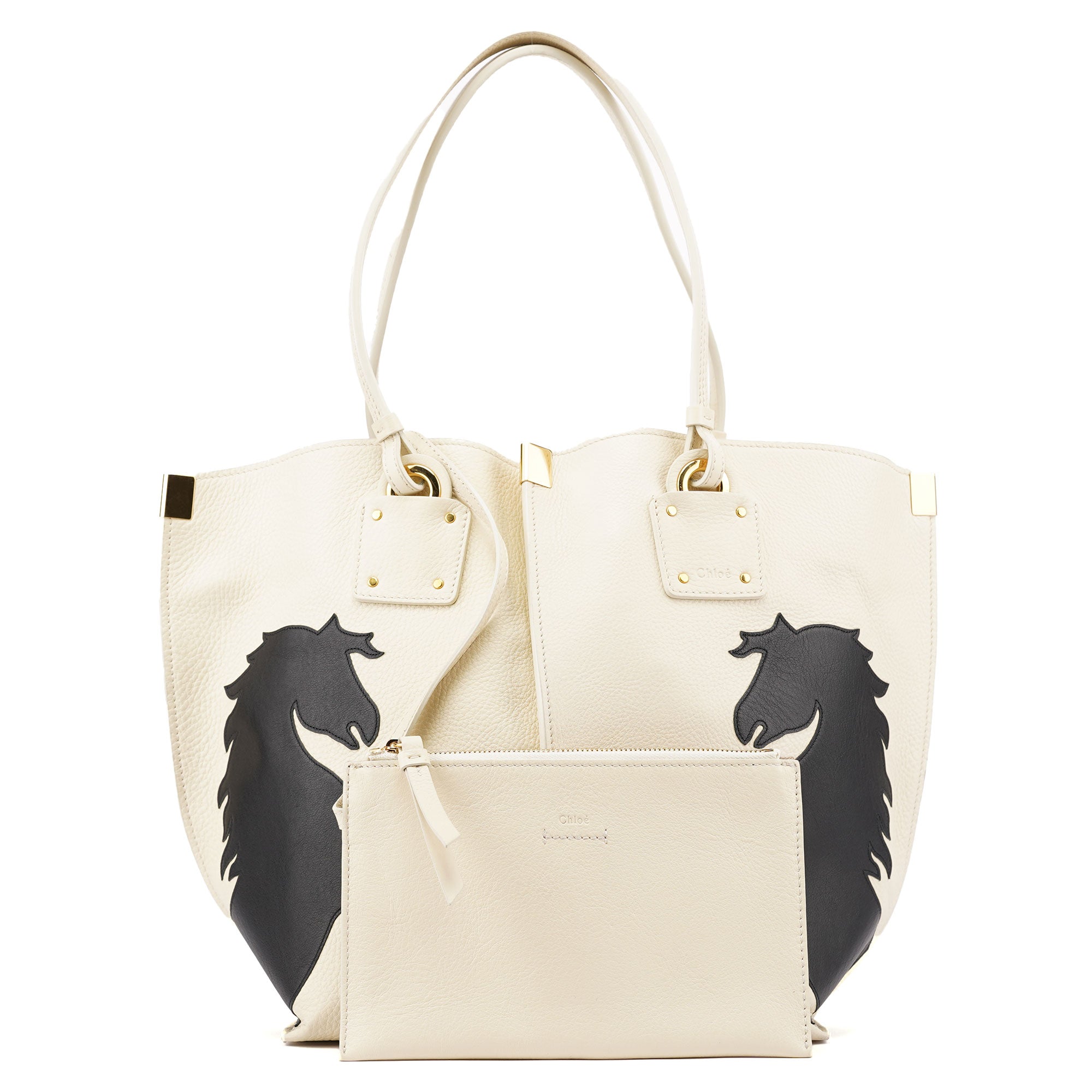 Chloé Ecru Leather Horse Appliqué Tote Bag