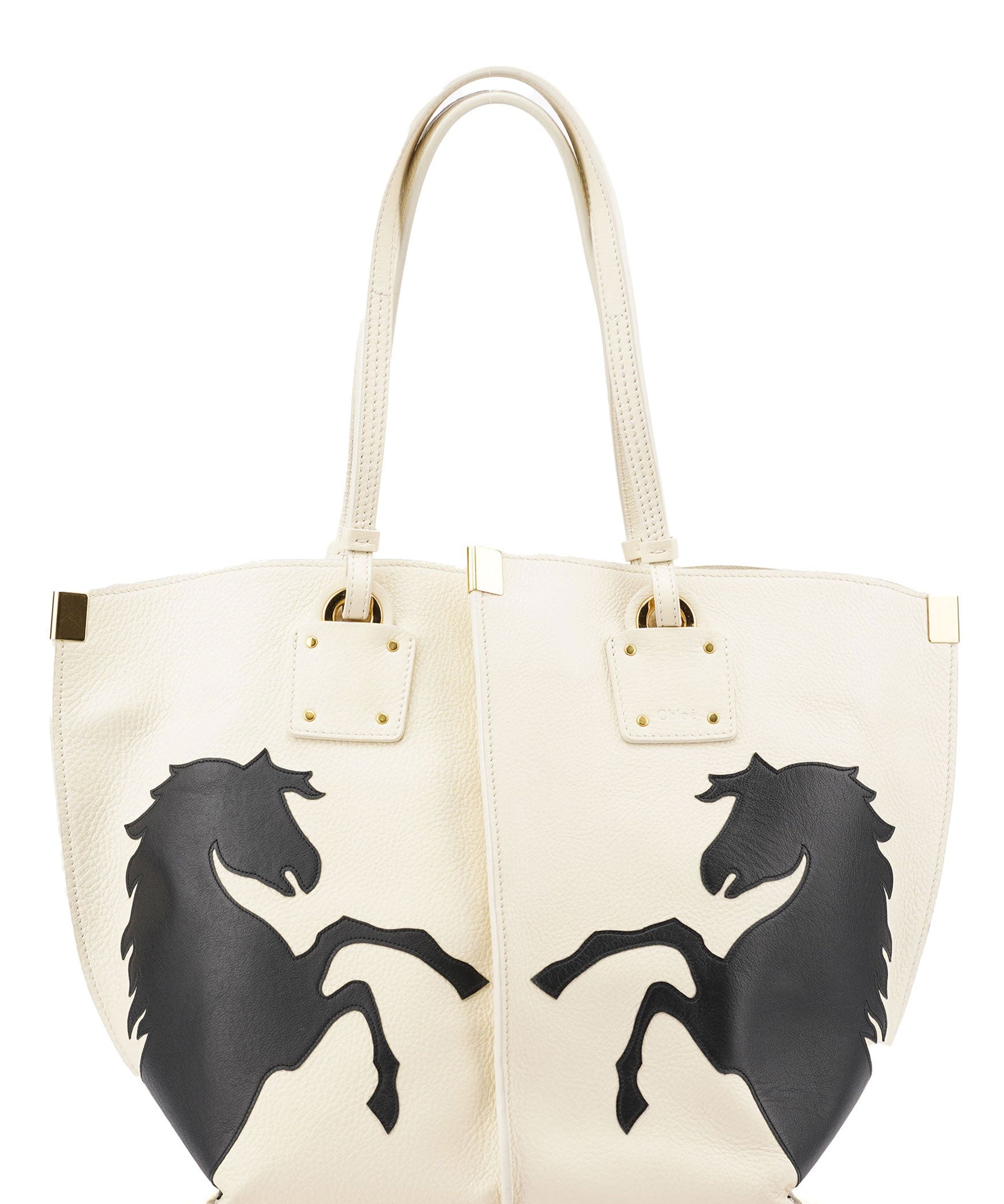 Chloé Ecru Leather Horse Appliqué Tote Bag
