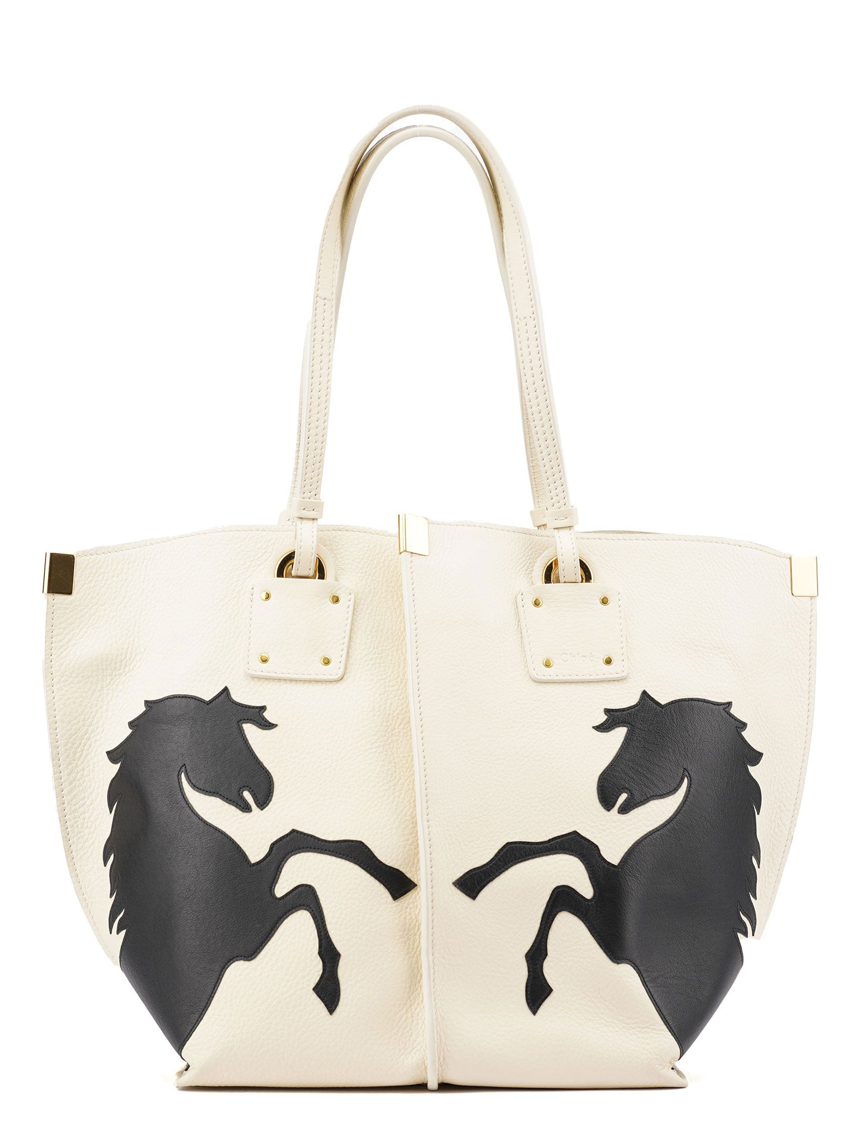 Chloé Ecru Leather Horse Appliqué Tote Bag