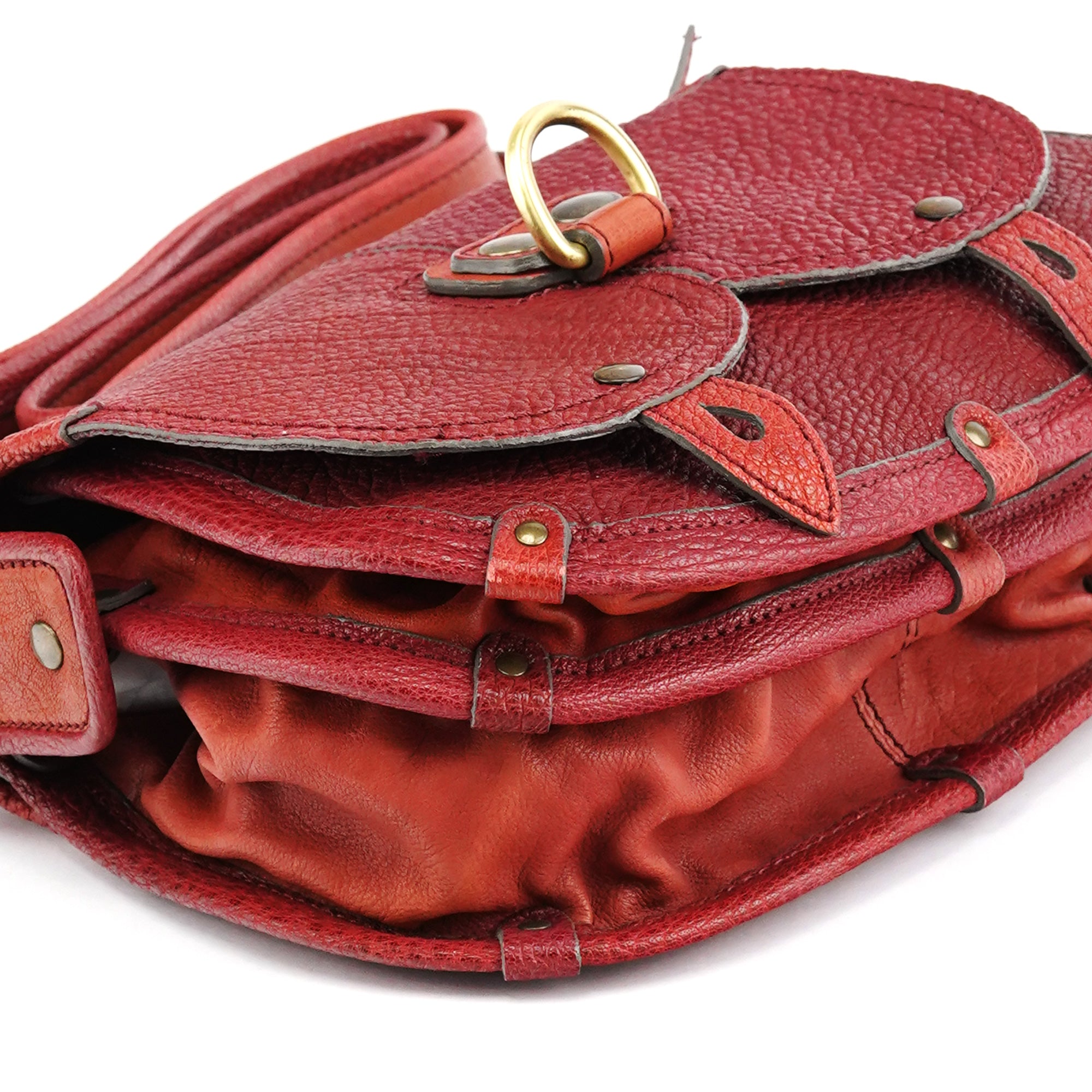 Chloé Automne 2005 Sac porté épaule Saddle en cuir grainé rouge