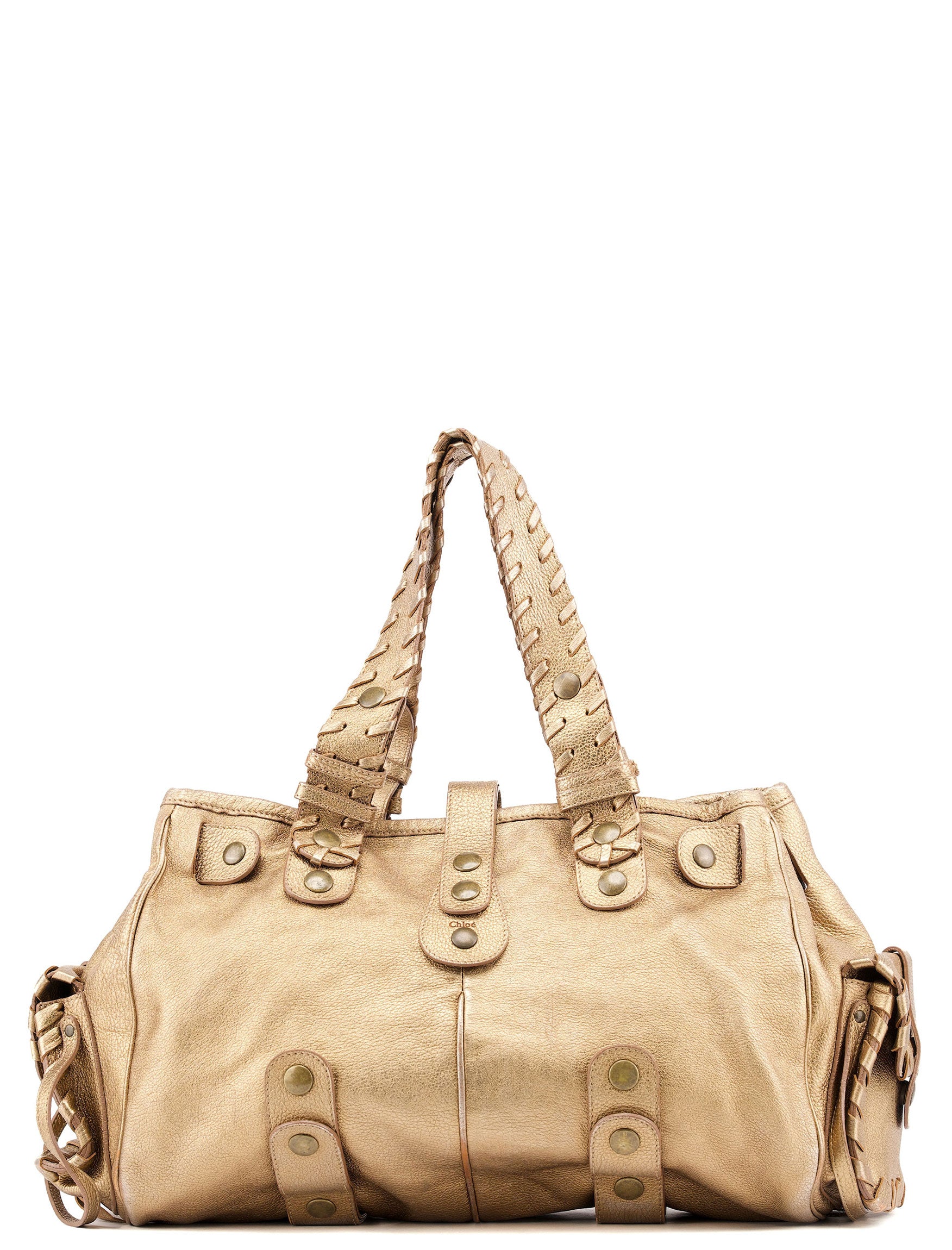 Chloé Gold Lambskin Leather Silverado Shoulder Bag