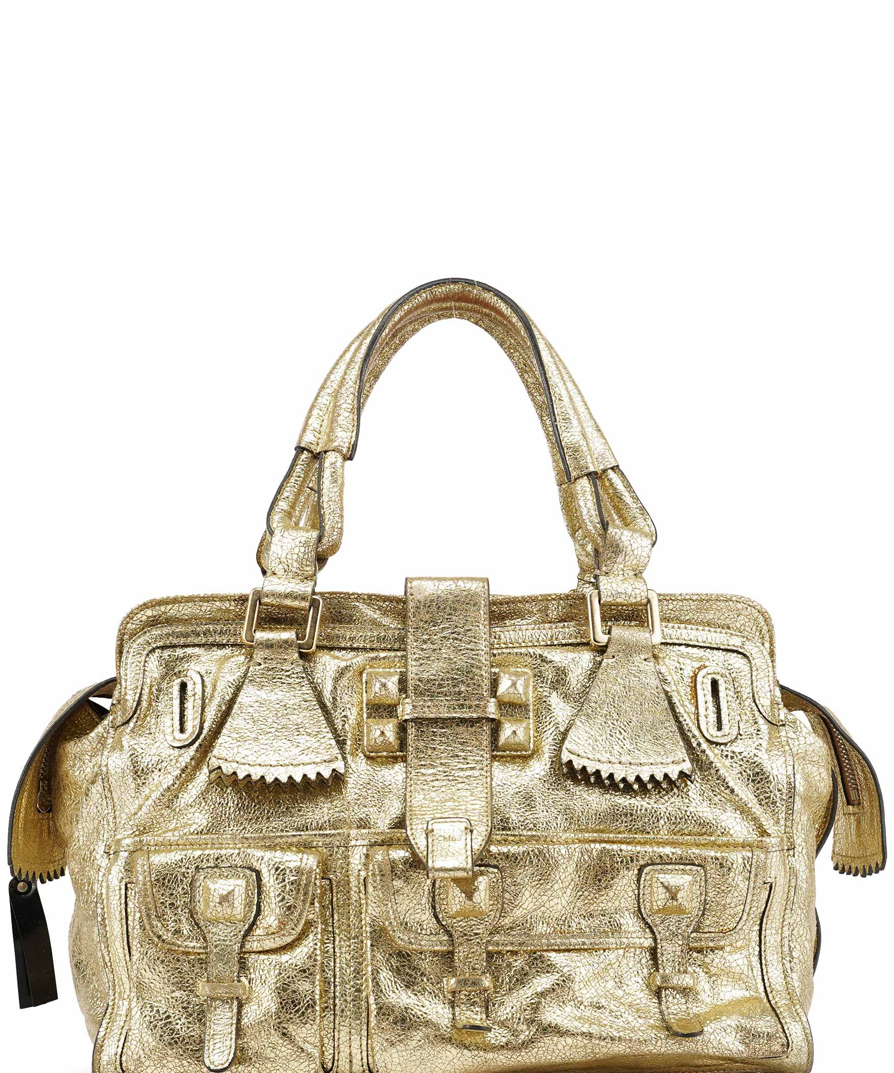 Chloe Gold Leather Elvire Tote Bag